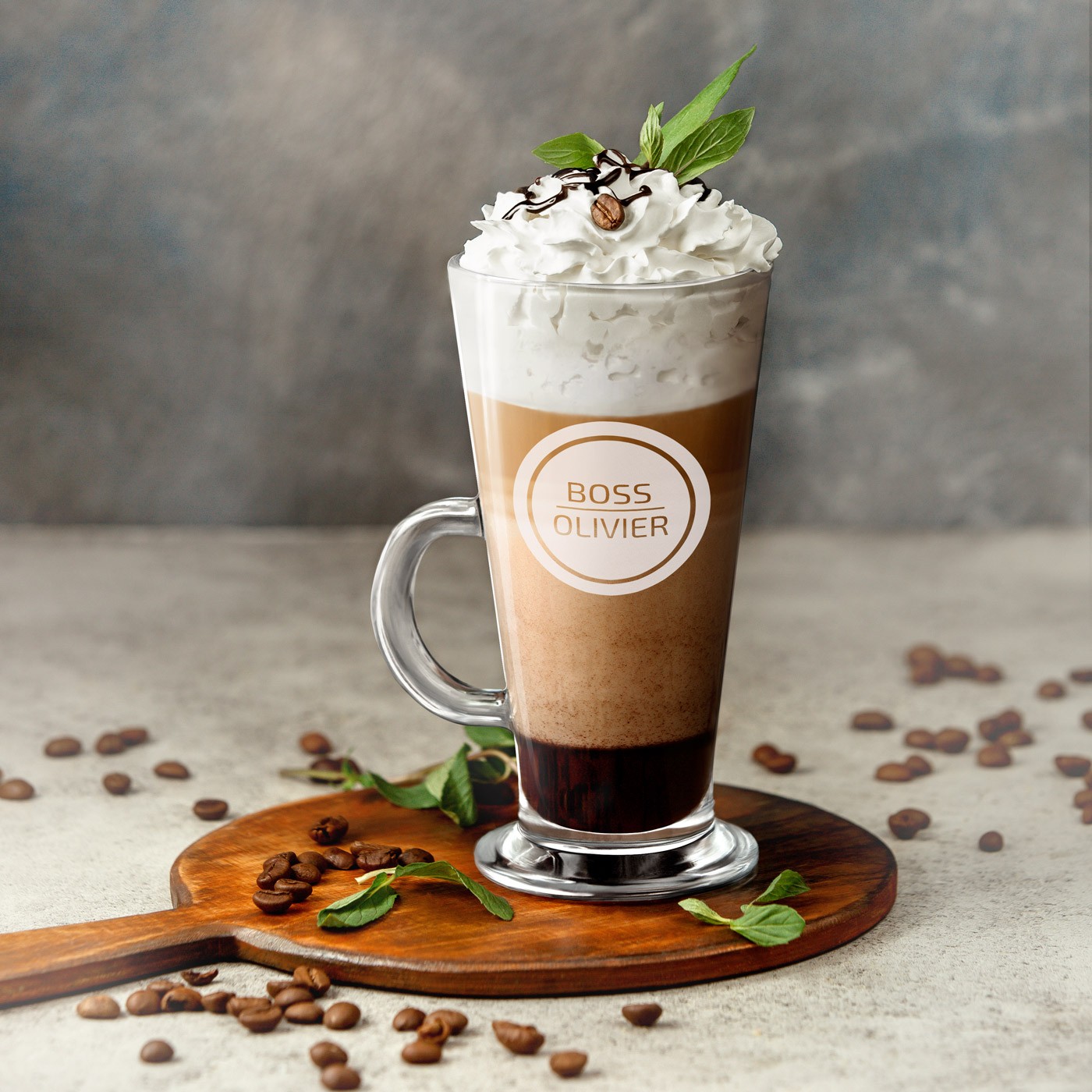 Vidrio personalizado para latte macchiato de Murrano para el cumpleaños de un jefe