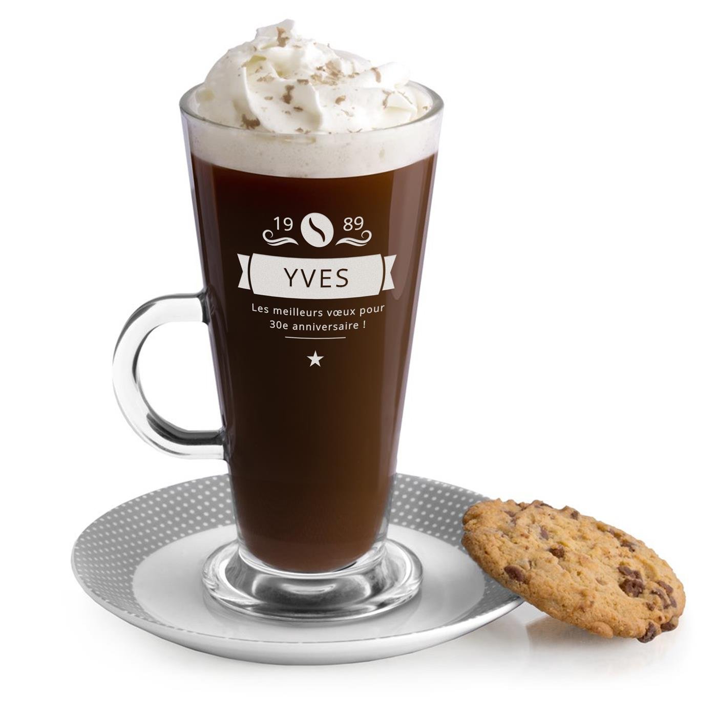 Vaso de café personalizado Murrano para su cumpleaños número 30