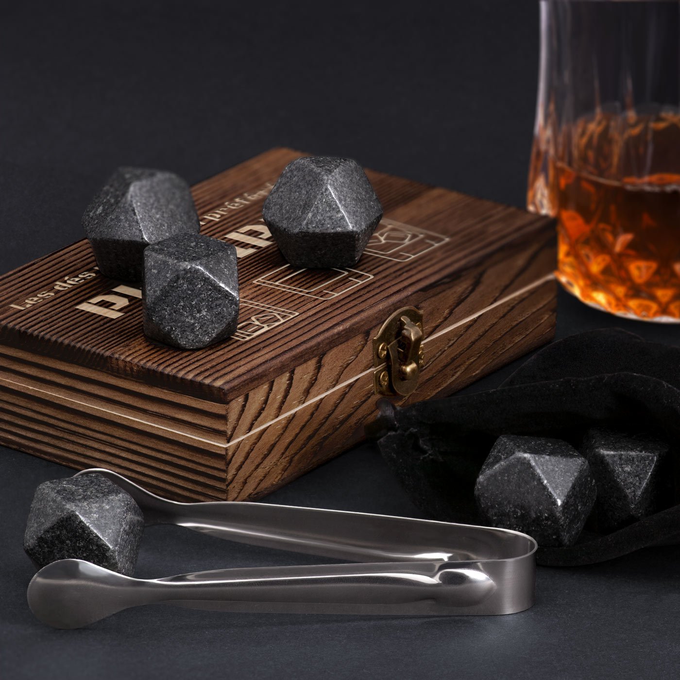 Murrano Customized Wood Box Whisky Stones for Friend's Birthday