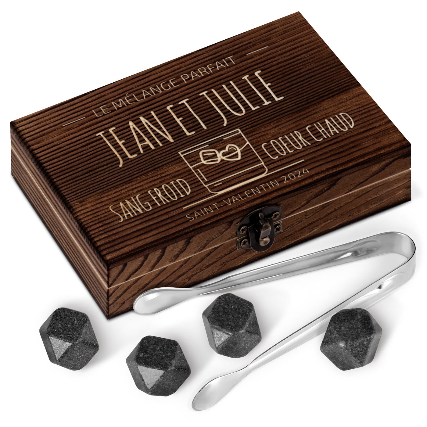 Murrano Customized Wooden Whisky Stones Set for Him and Her for Valentine's Day