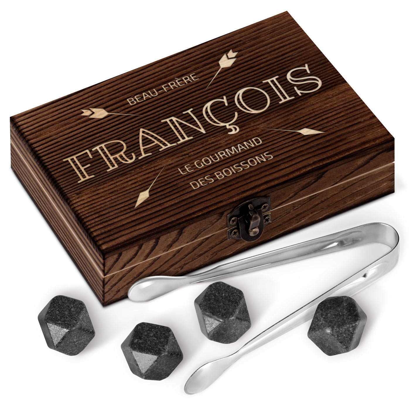 Murrano Whisky Stones Set with Wood Box Engraving