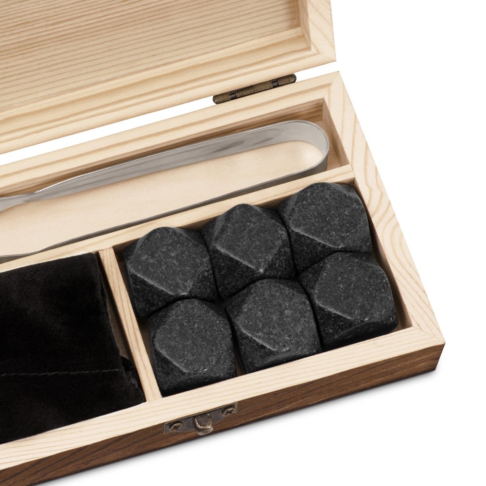 Murrano Whisky Stones Set in Wood Box with Engraving