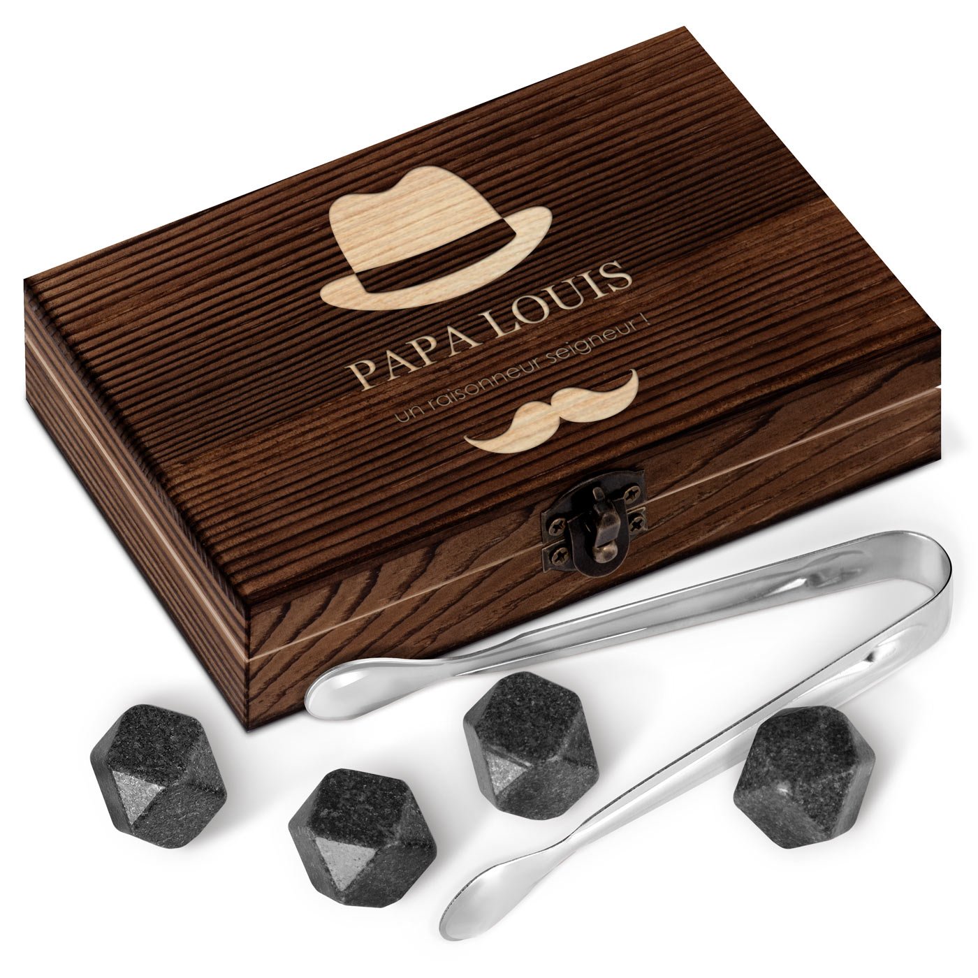Murrano Personalized Wooden Whisky Stones Set for Dad's Birthday