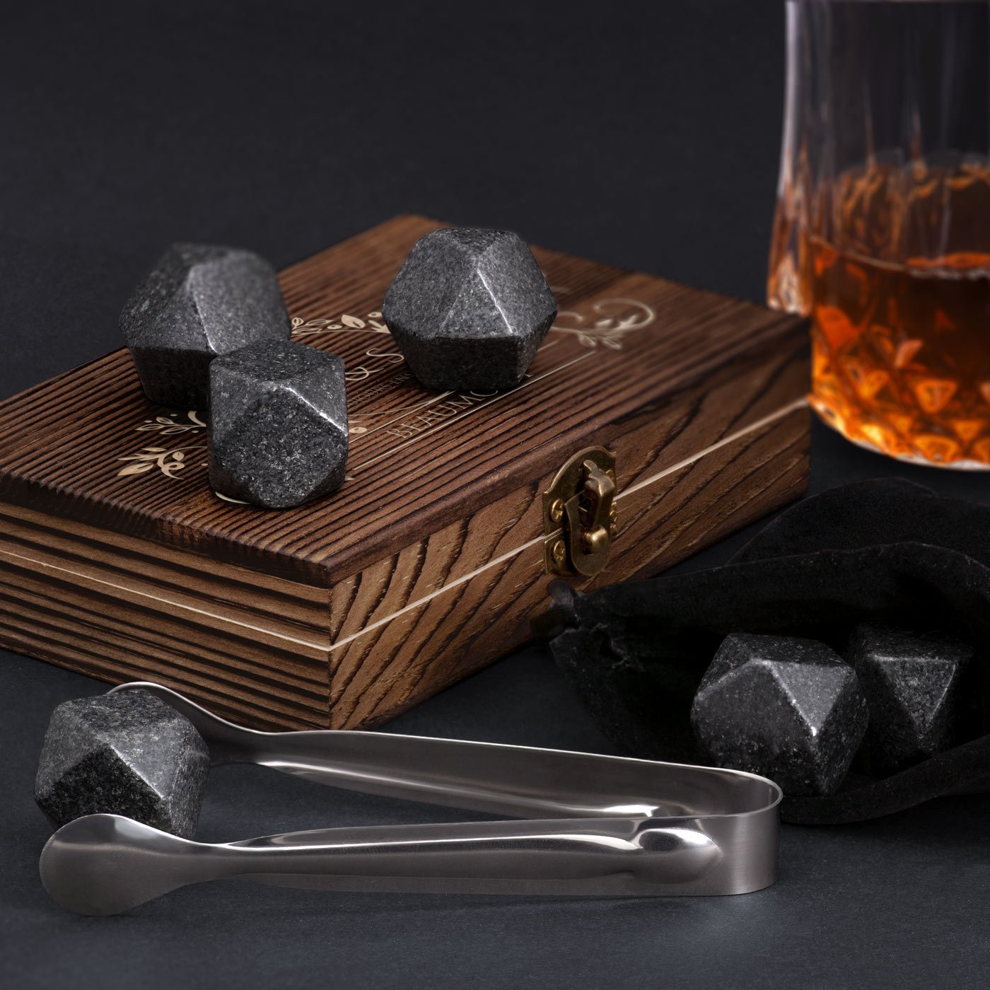 Murrano Wooden Whisky Stones Set for Couples
