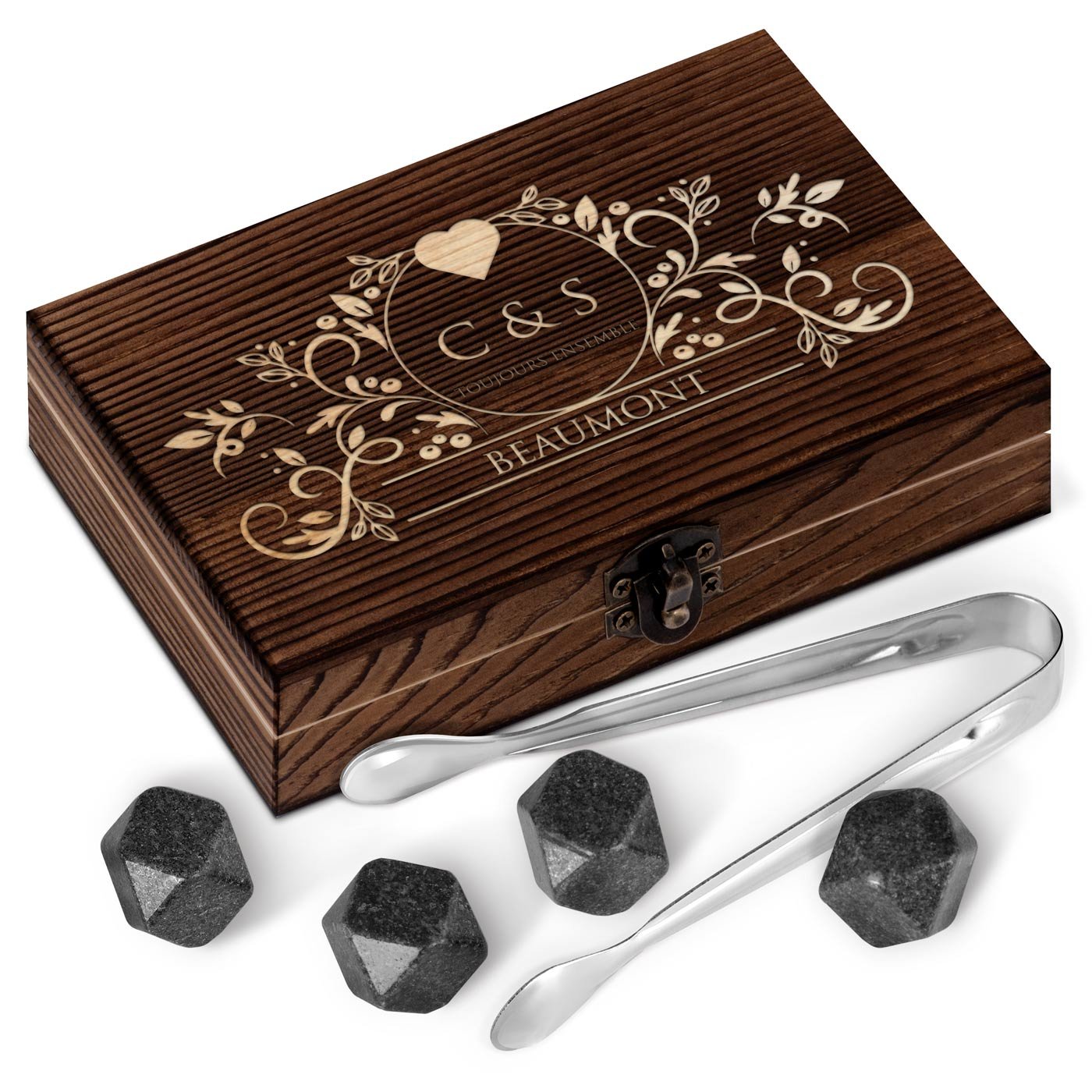Murrano Wooden Whisky Stones Set for Couples