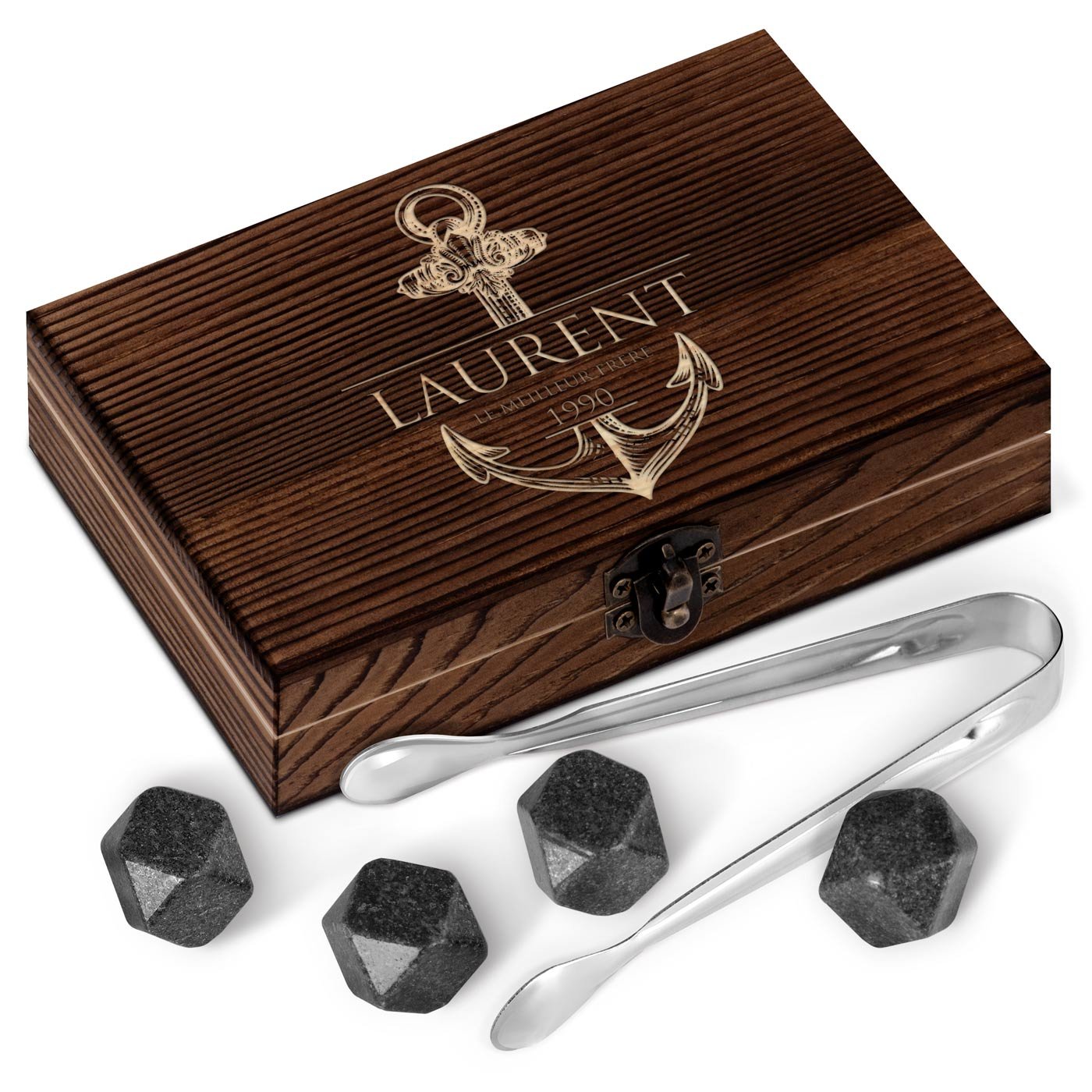 Murrano Whisky Stones in Customized Wooden Box for Brother's Birthday