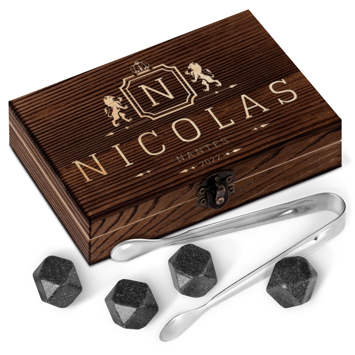 Murrano Whisky Stones Set in Personalized Wood Box for Husband's Wedding Anniversary