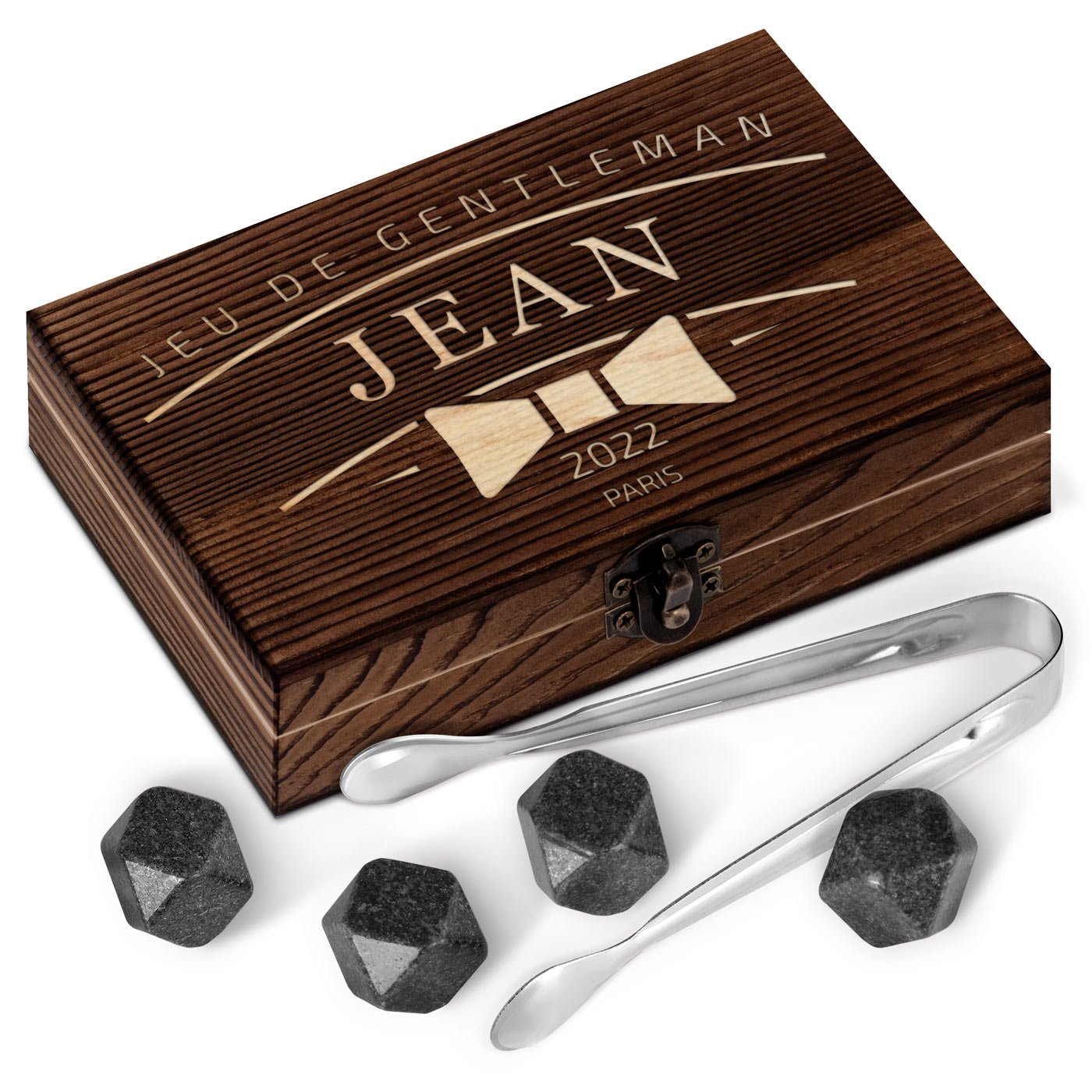 Murrano Whisky Stones Set in Wood Box with Engraving