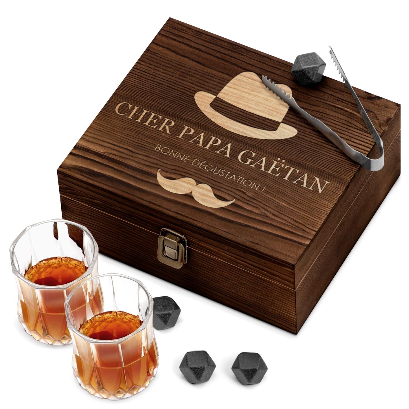 Murrano Whisky Stone Set with 2 Glasses in Customized Box for Father's Day