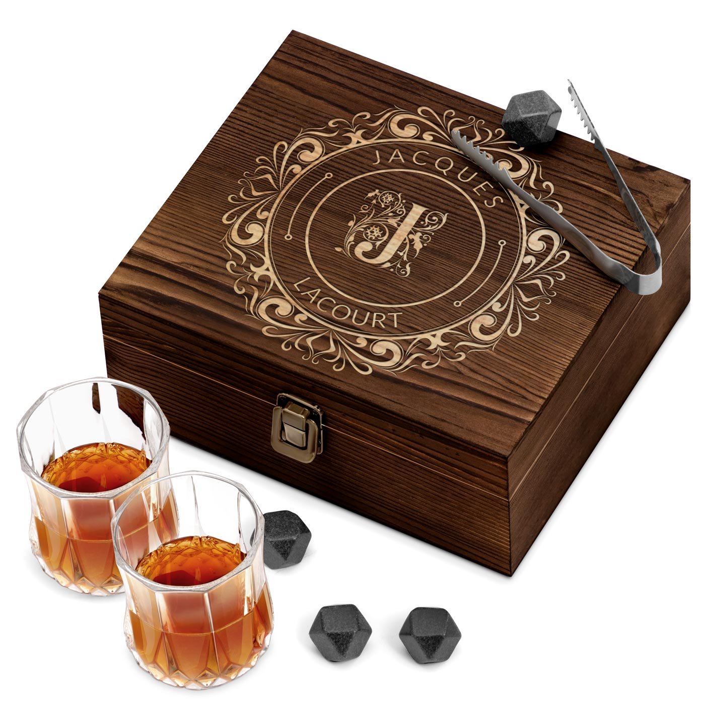 Murrano Whisky Stone Set with 2 Glasses in Customized Box for Godparent at Christmas