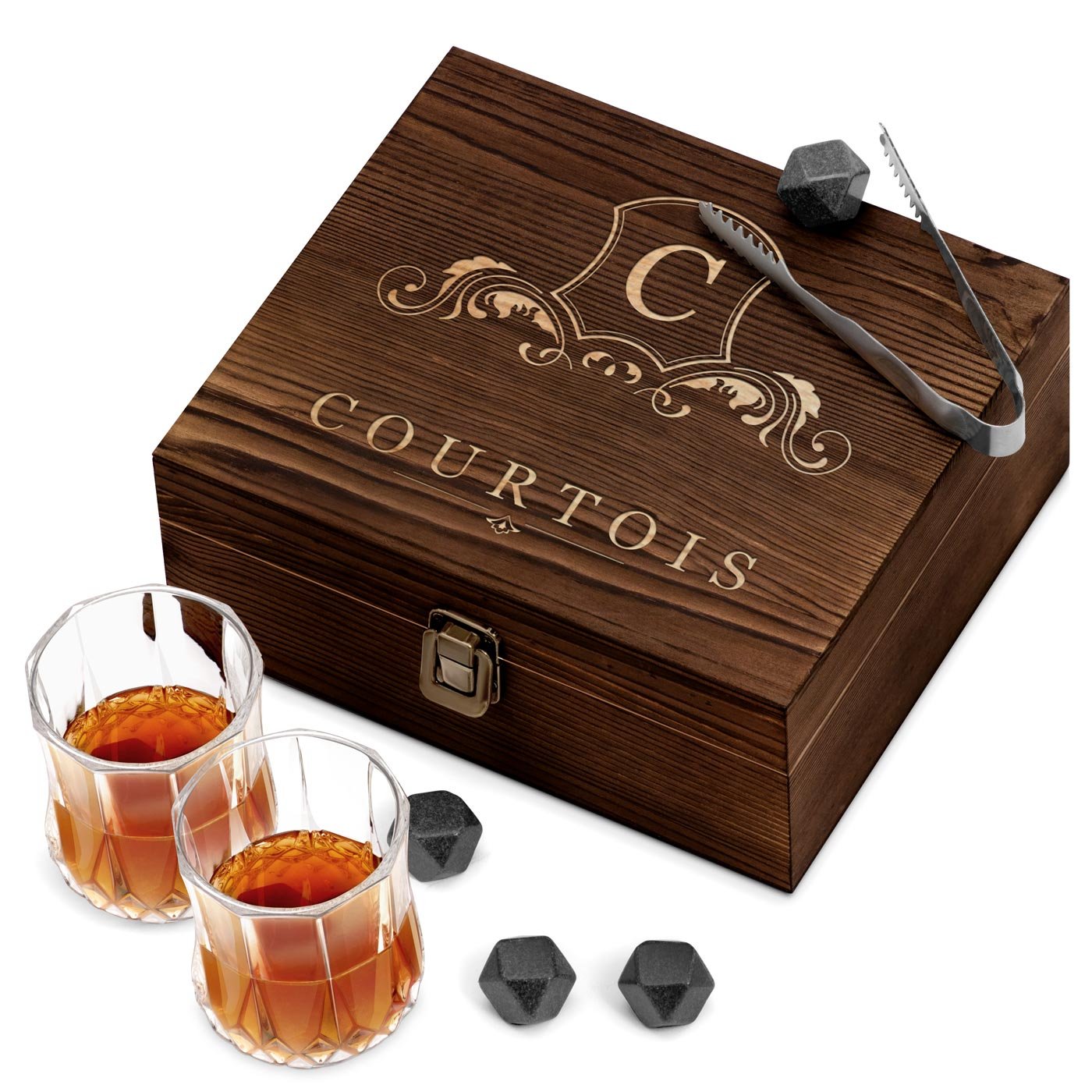 Murrano Whisky Stone Set with 2 Glasses in a Custom Box for a Colleague
