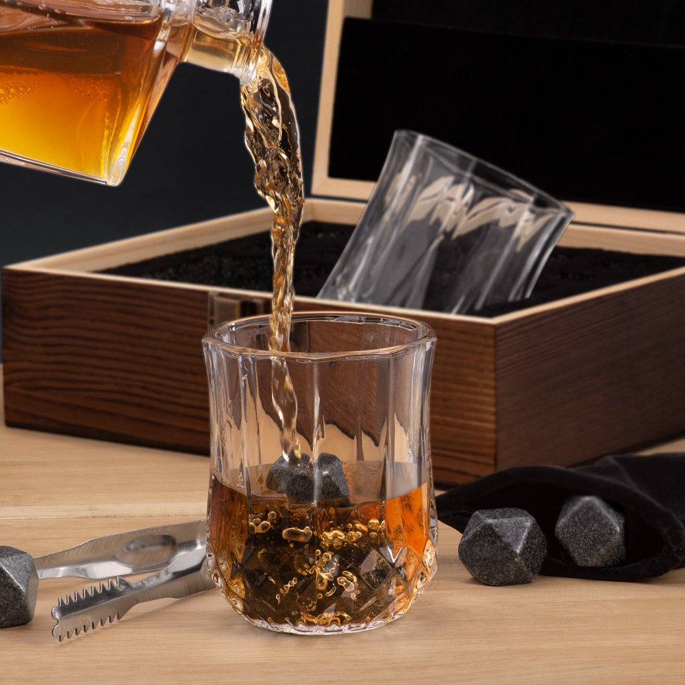 Murrano Whisky Stone Set with 2 Glasses in a Custom Box for a Colleague