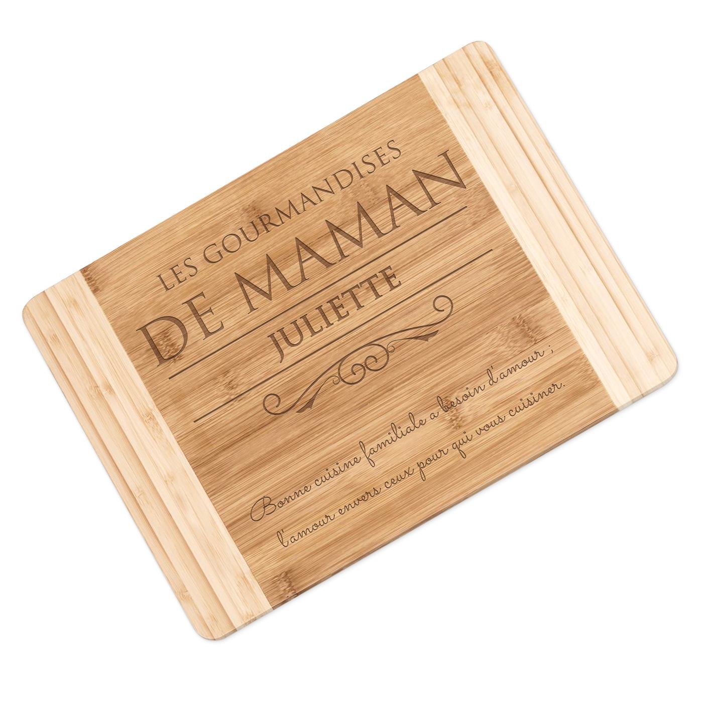 Planche à découper en bambou Murrano avec gravure personnalisée pour l'anniversaire de maman