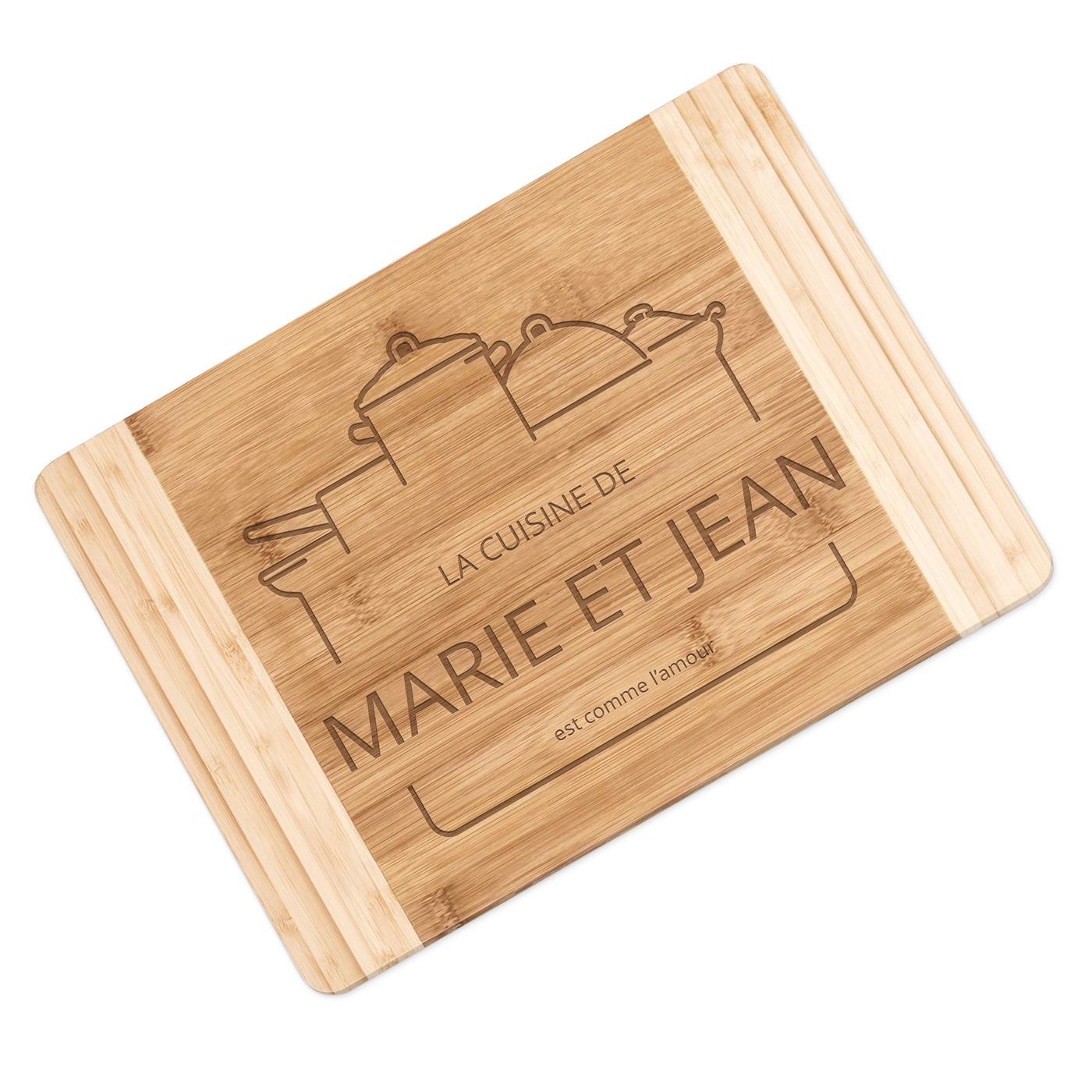 Planche à découper en bambou personnalisée Murrano pour un couple pour l'anniversaire de mariage