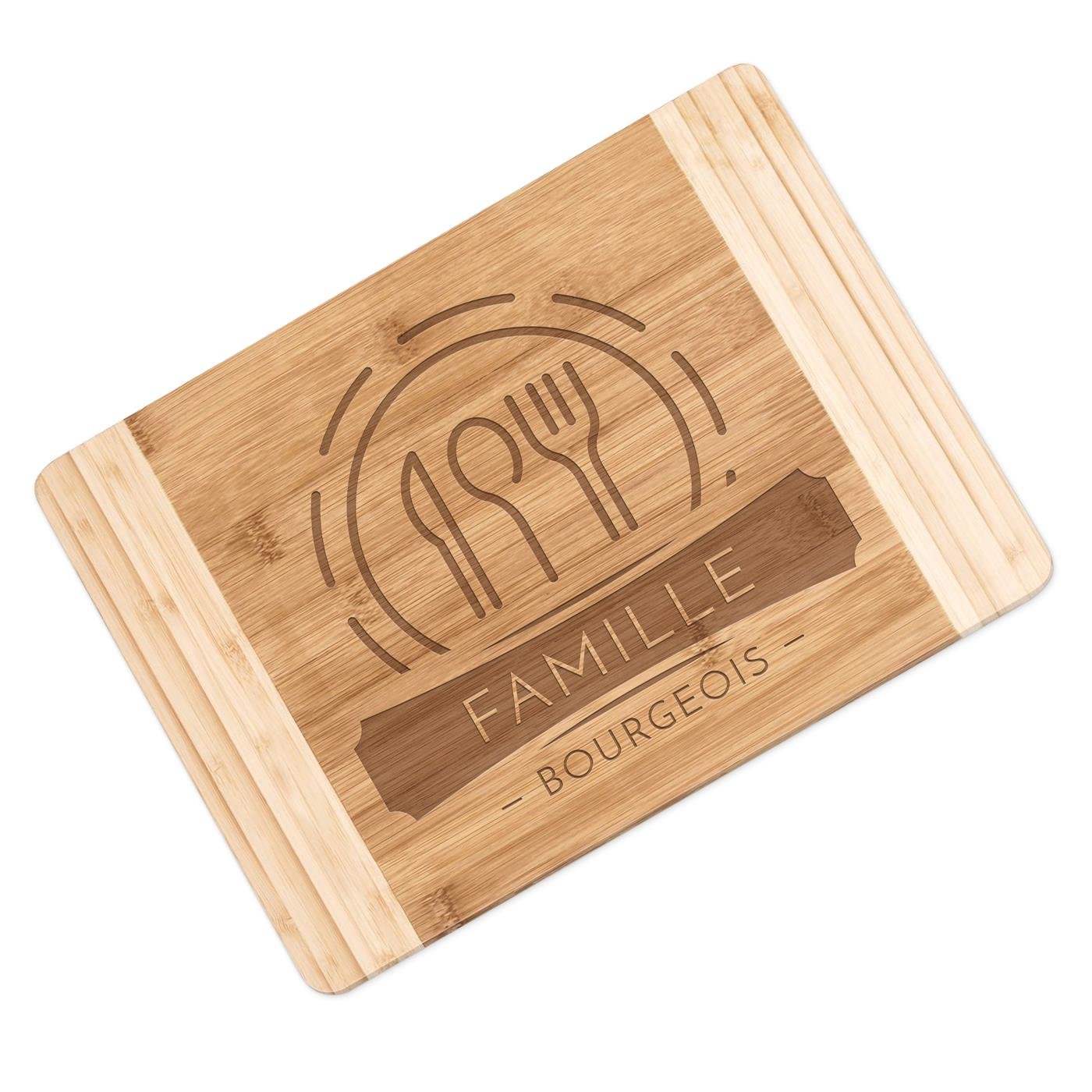 Planche à découper en bois de bambou personnalisée avec gravure pour une crémaillère