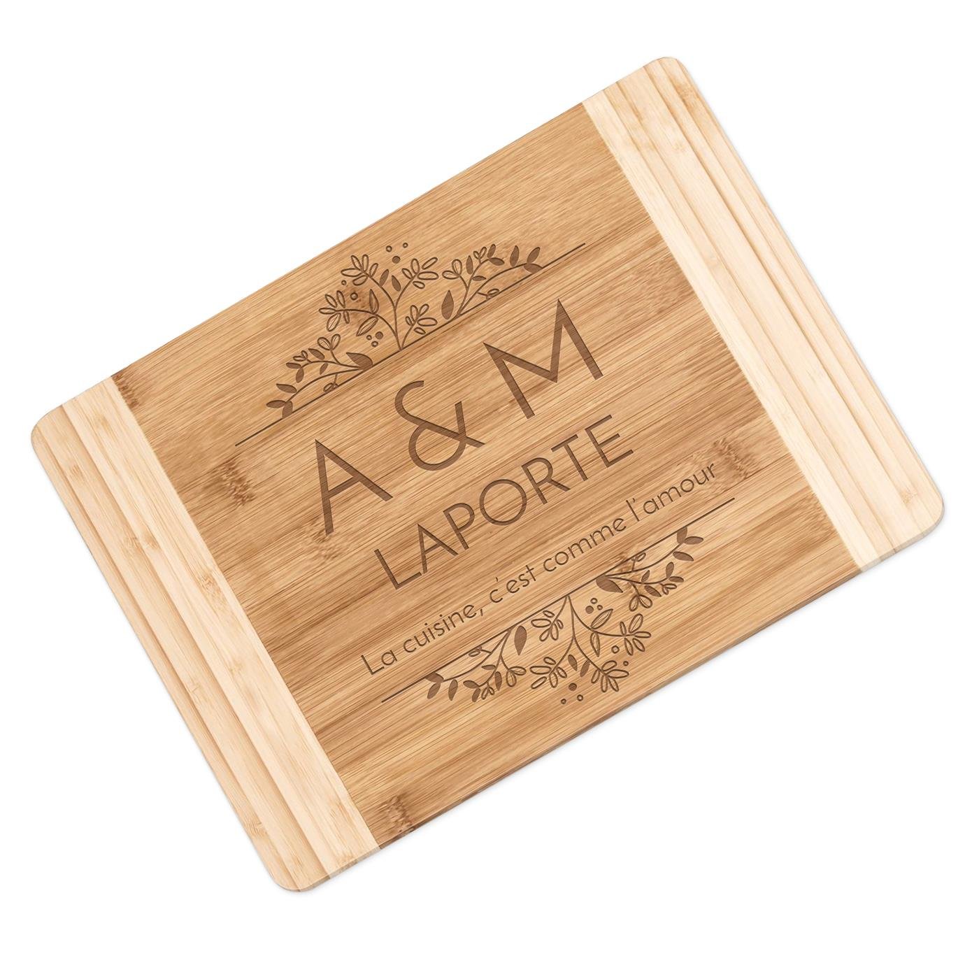 Planche à découper en bambou personnalisée Murrano pour lui et elle pour mariage