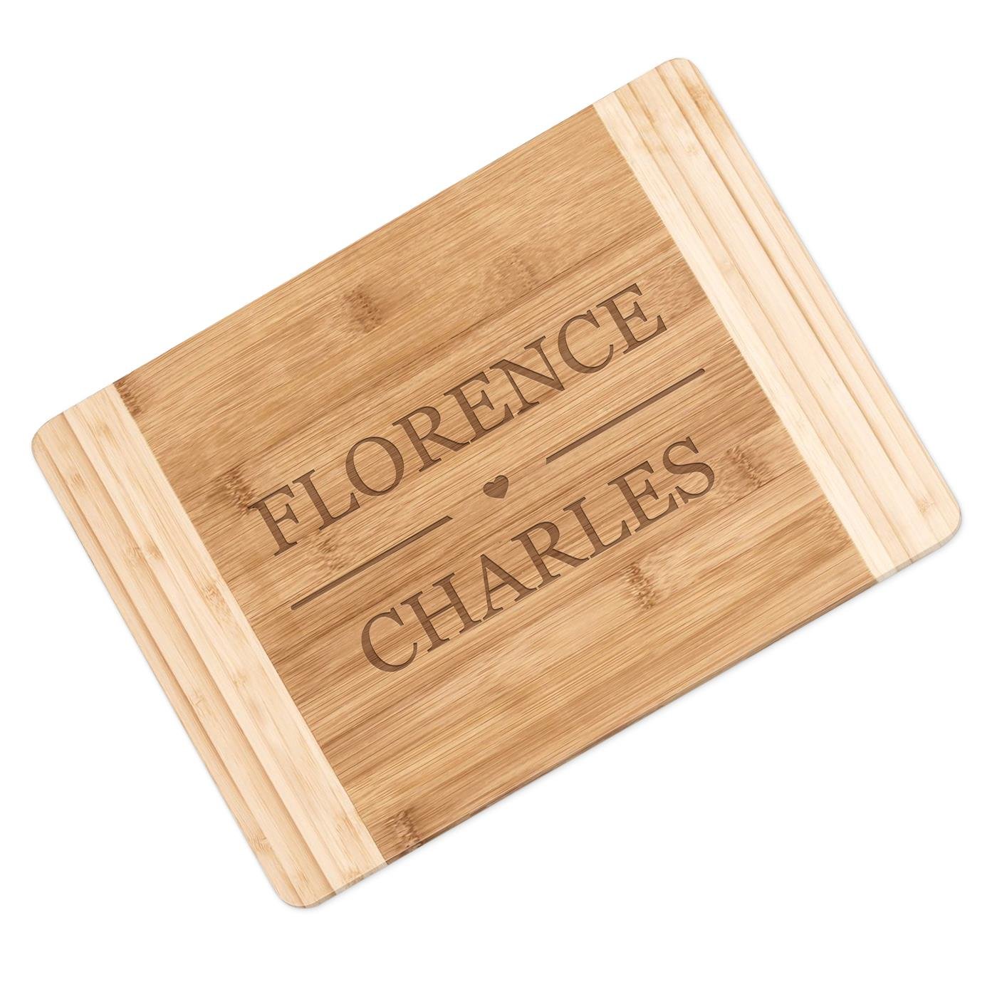 Planche à découper en bambou Murrano avec gravure personnalisée pour elle et lui