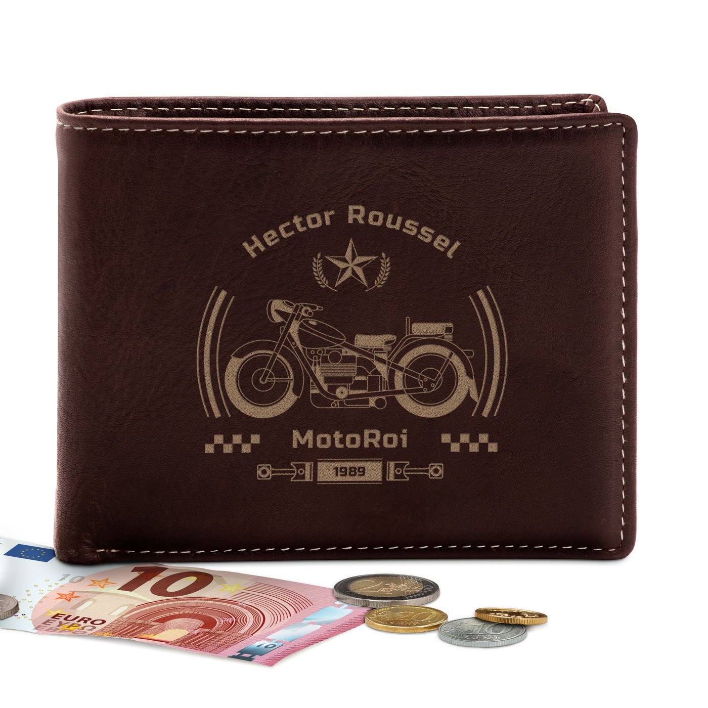 Billetera de cuero personalizada Murrano para motociclistas