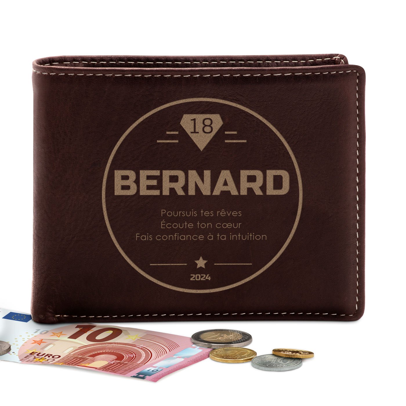 Billetera de cuero personalizada Murrano para hijos por su 18º cumpleaños