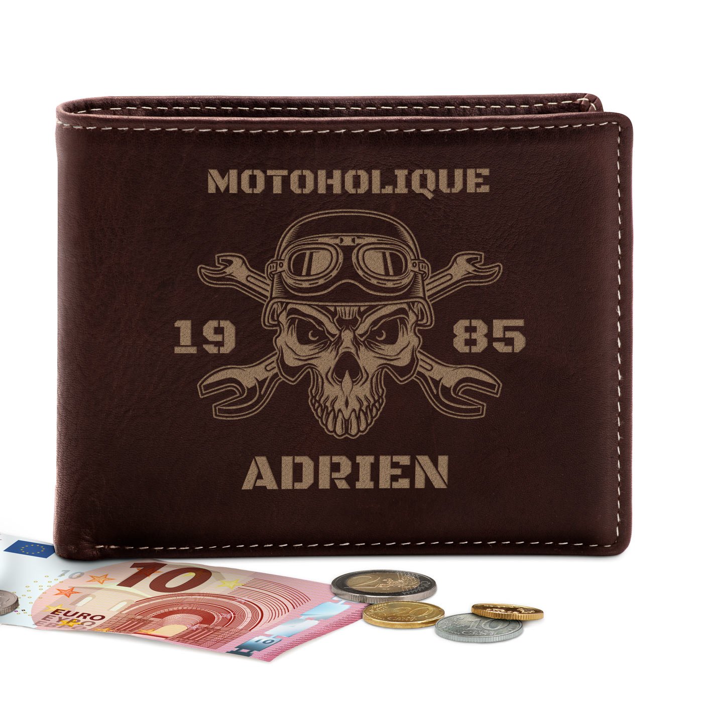 Monedero de cuero personalizado Murrano para entusiasta de motocicletas