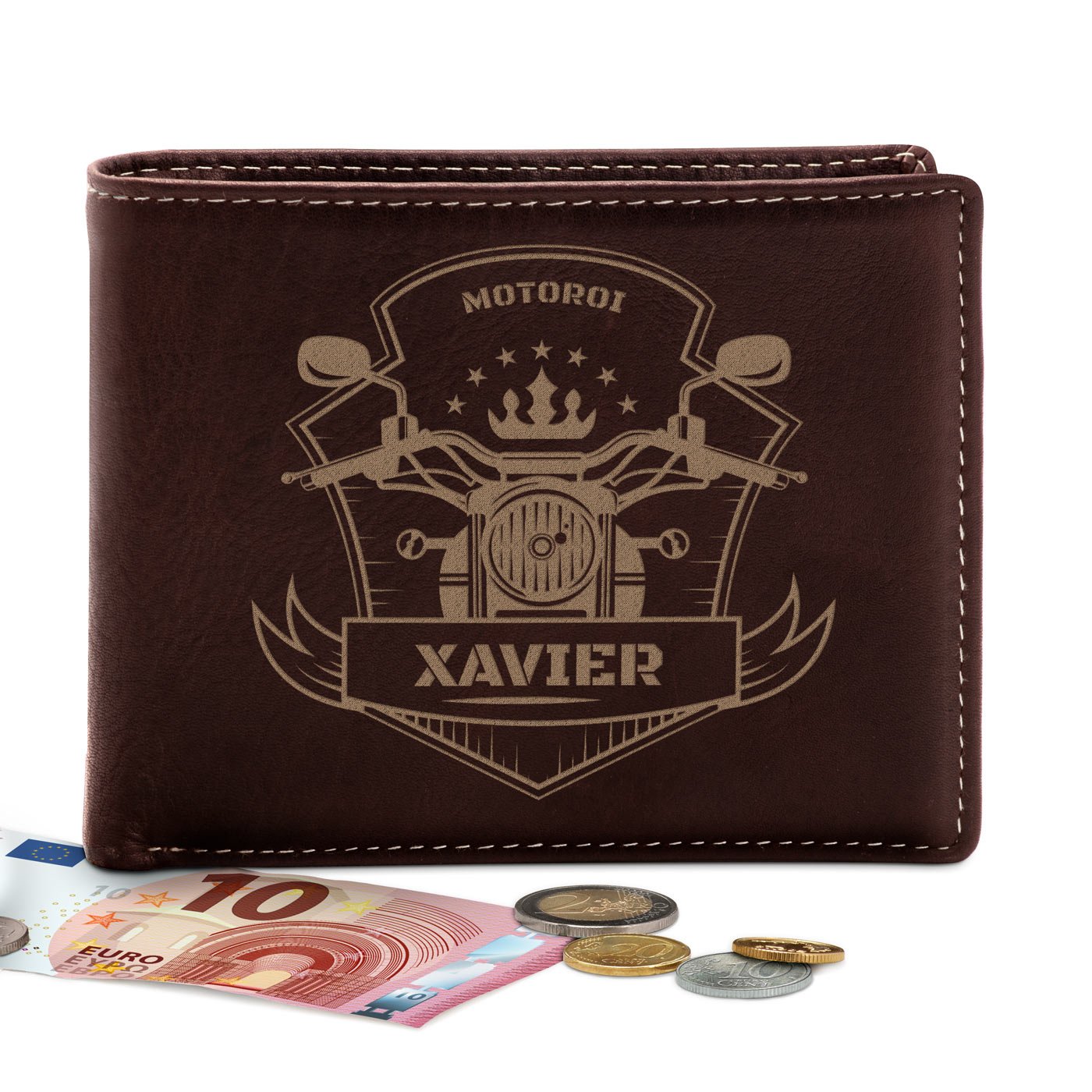 Monedero de cuero personalizado Murrano para el rey de las motocicletas