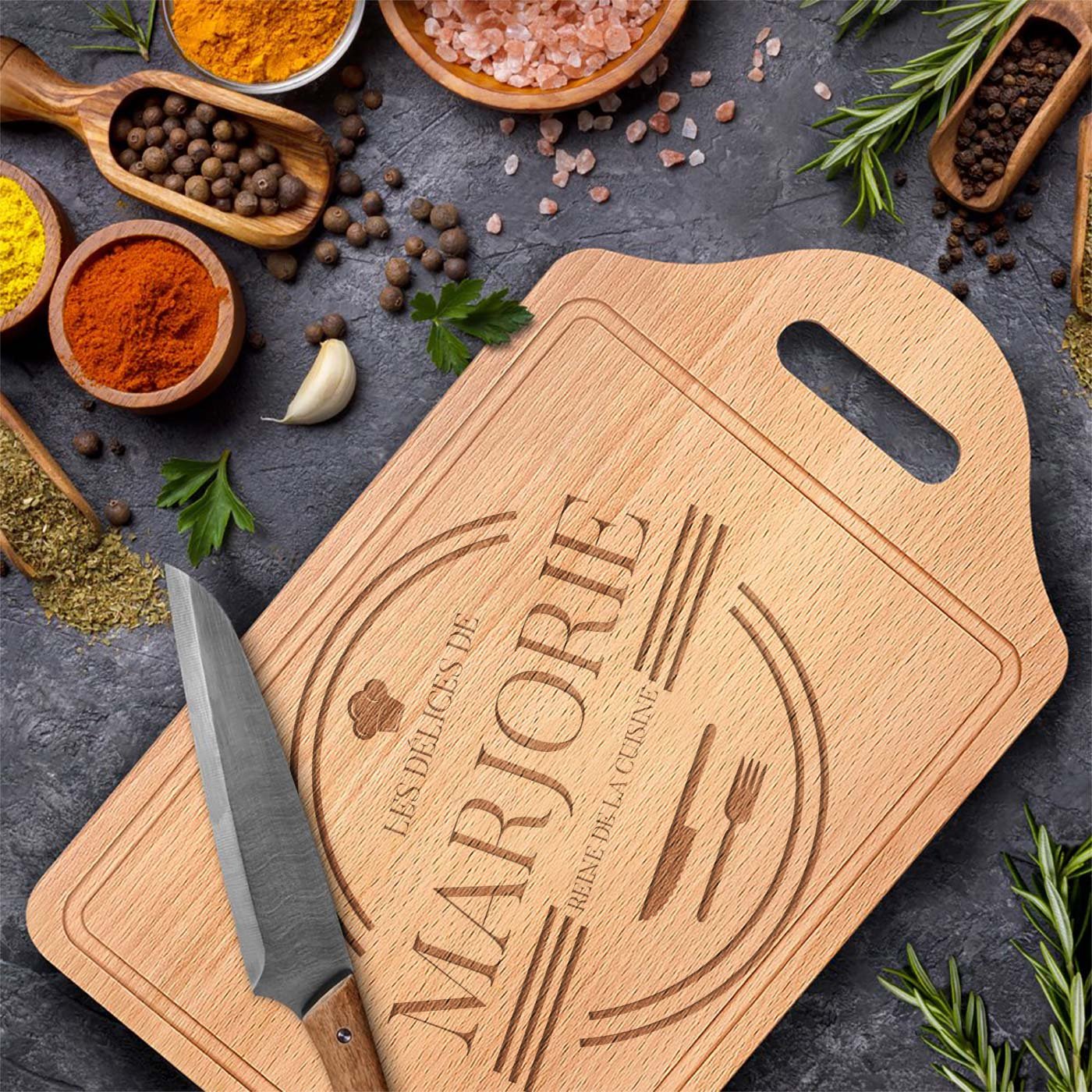 Planche à découper en bois Murrano avec gravure pour femme - Cadeau d'anniversaire de mariage