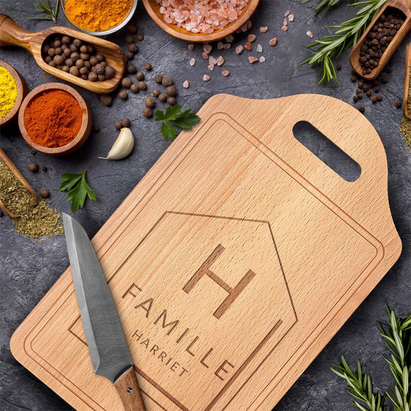Planche à découper en bois Murrano avec gravure pour des amis ou un cadeau de maison