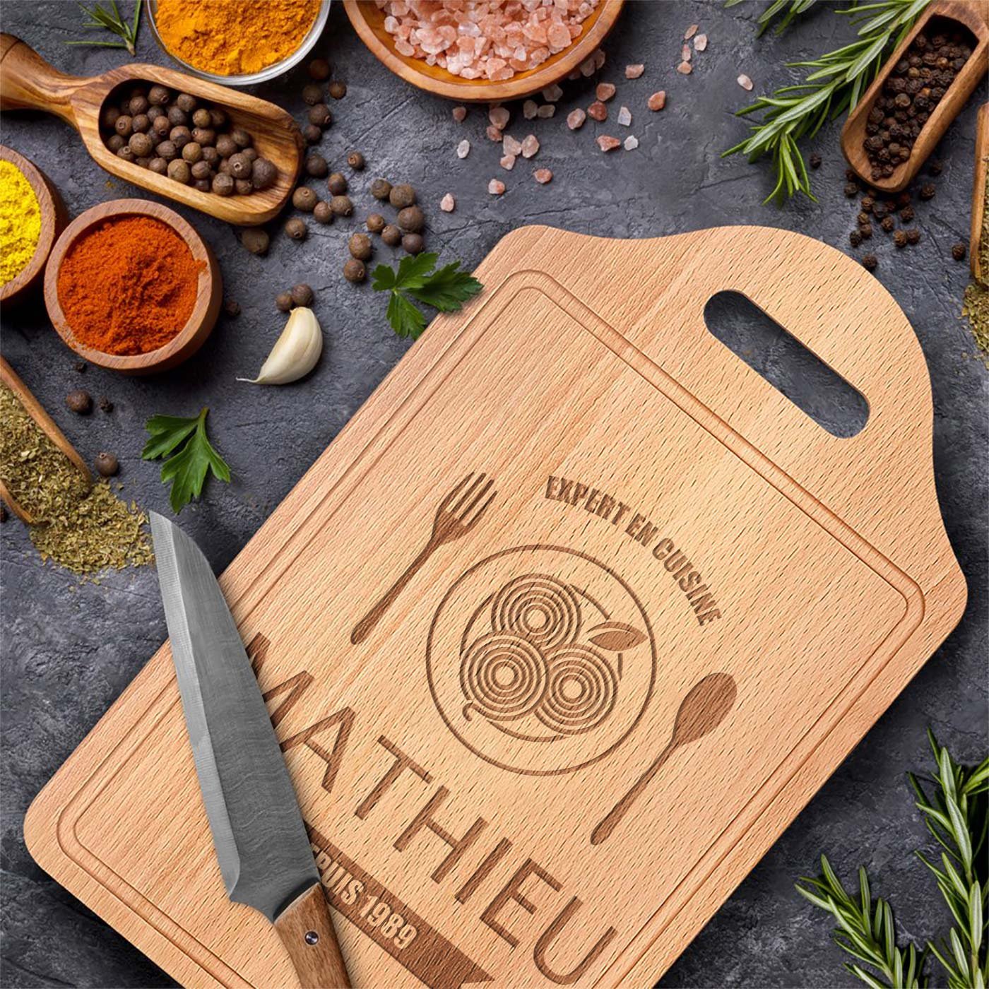 Planche à découper en bois personnalisée Murrano pour la fête des pères