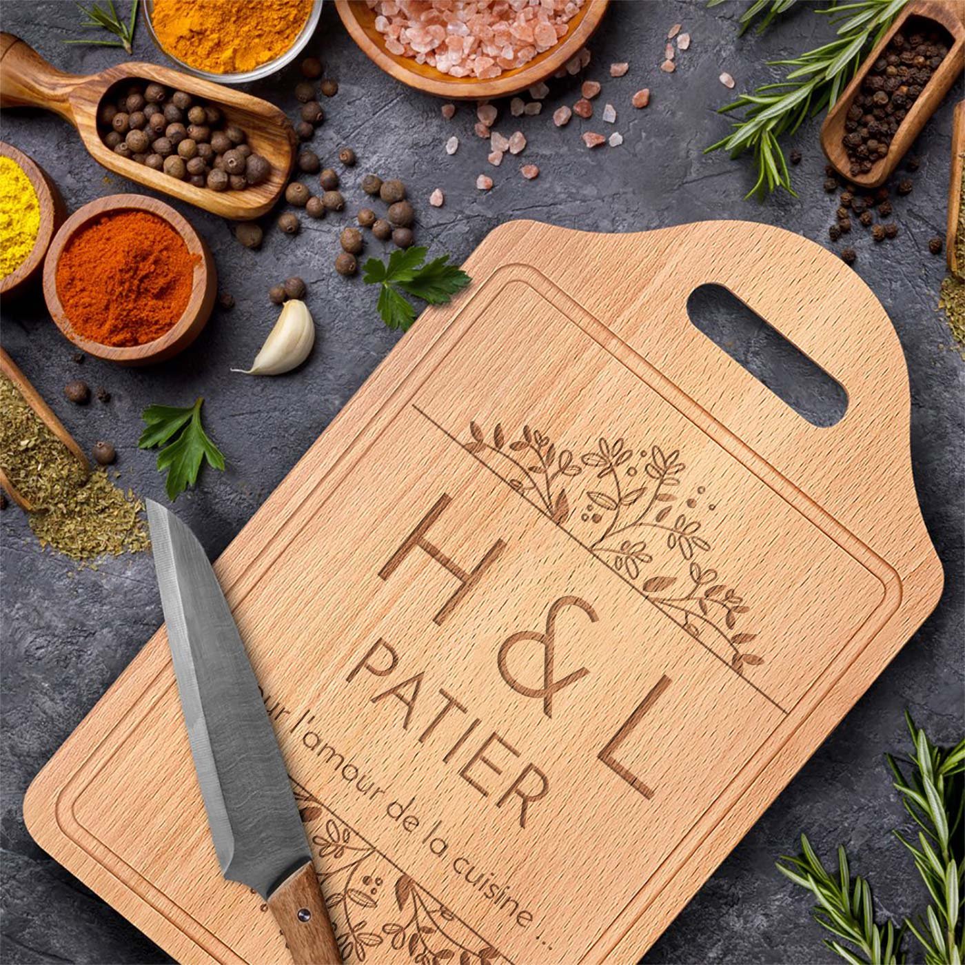 Planche à découper en bois personnalisée Murrano pour couples