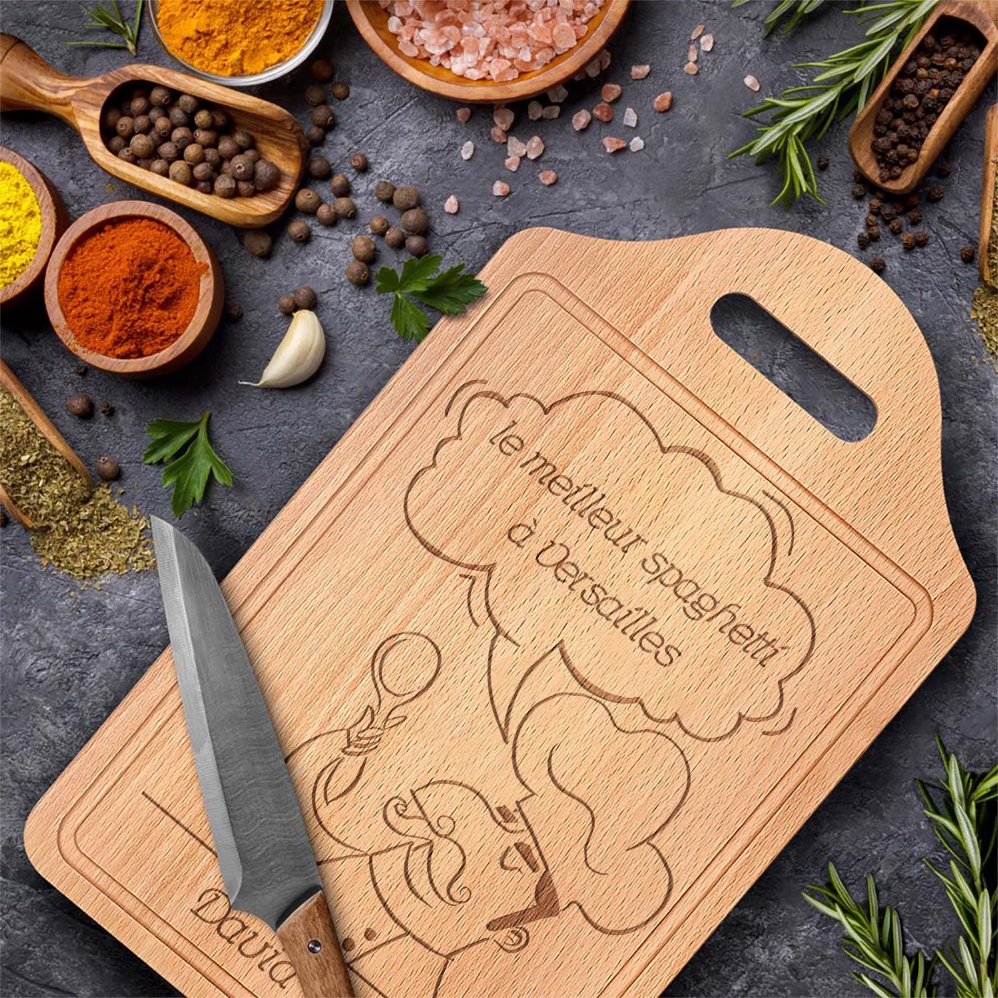Murrano Wood Cutting Board with Personalized Engraving for a Valentine's Gift