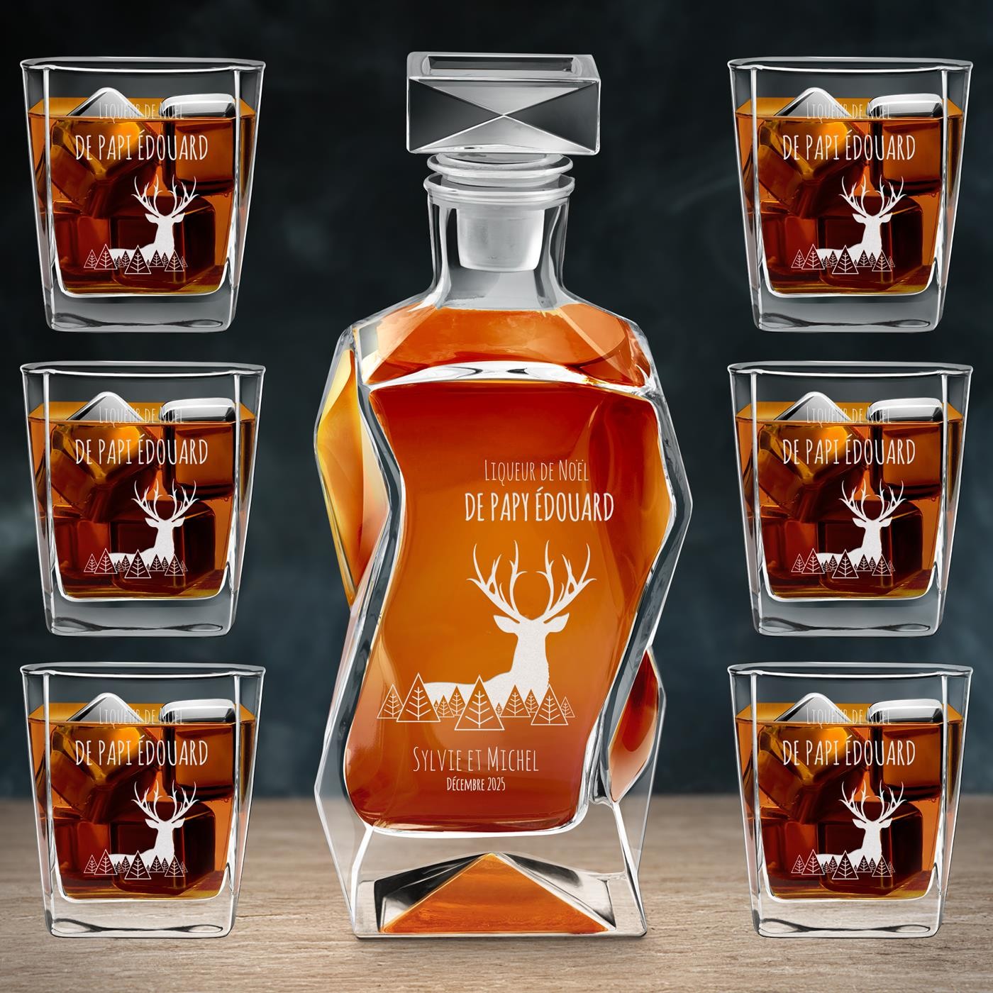 Estuche de decantador curvo Murrano y 6 vasos personalizados para el abuelo por Navidad