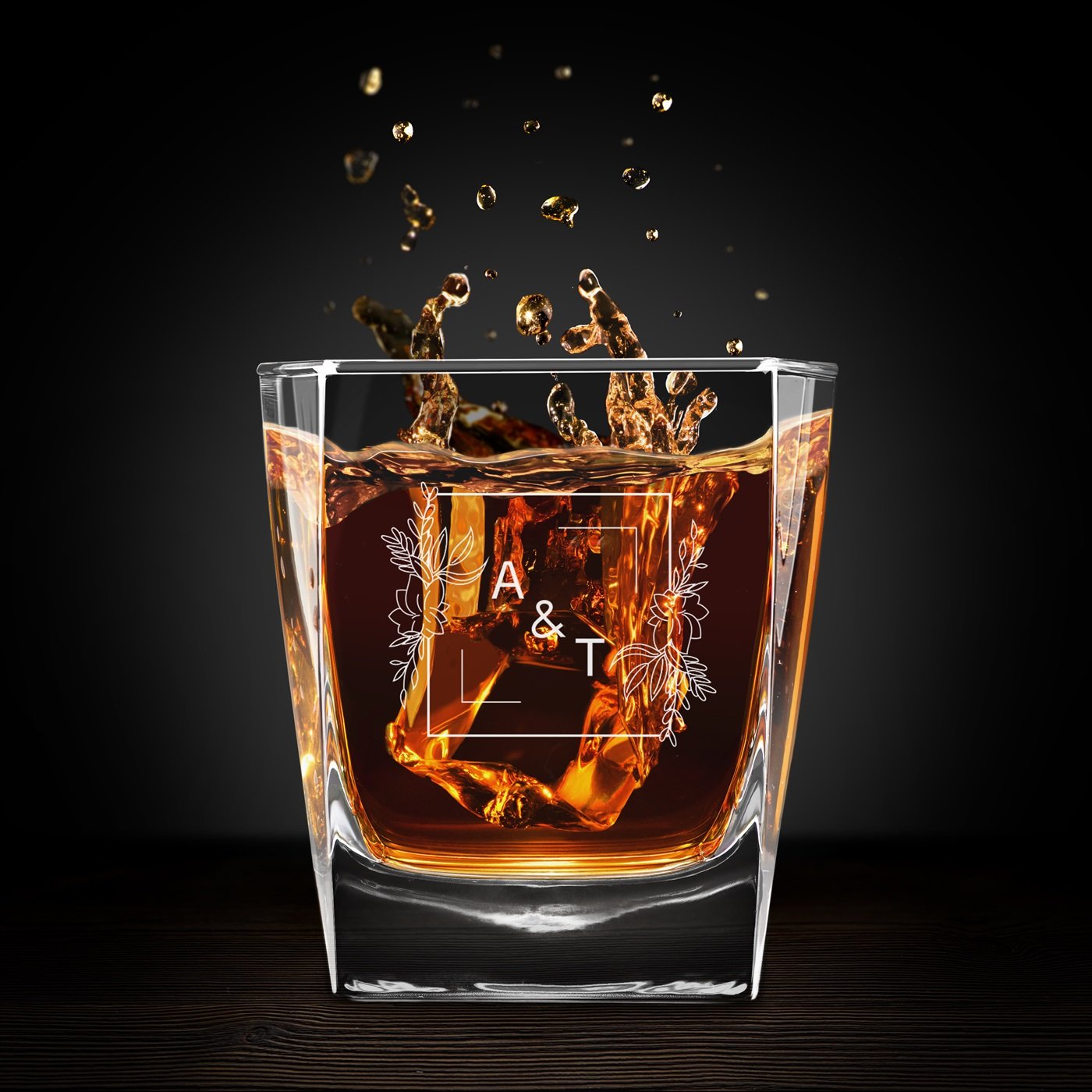 Vaso de whisky de boda Murrano con grabado láser