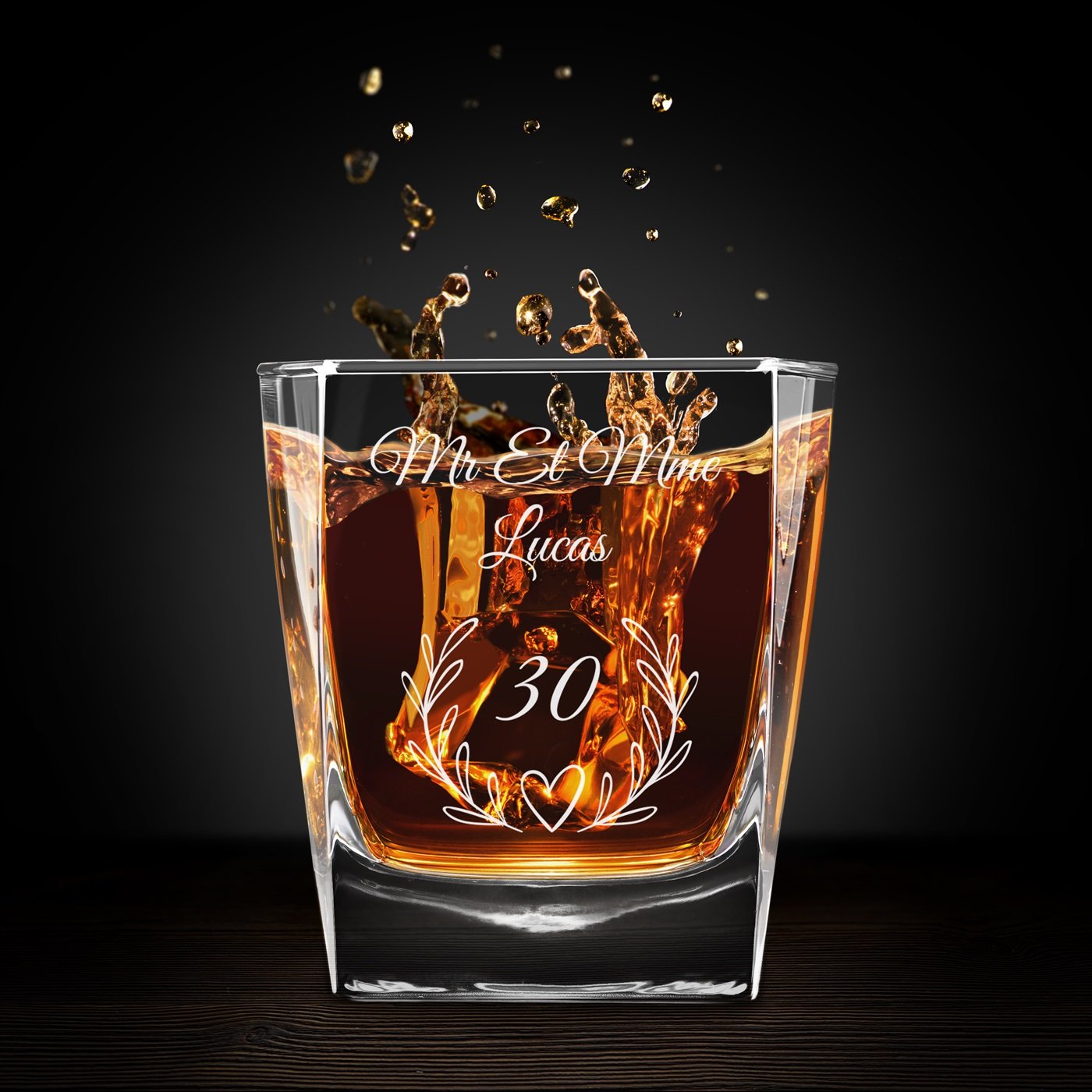 Copa de whisky personalizada Murrano para el 30º aniversario de matrimonio