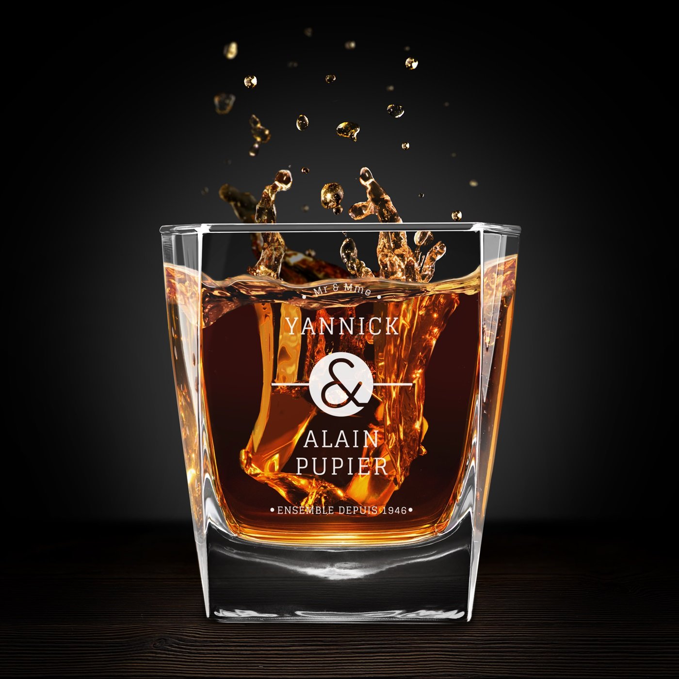Copa de whisky personalizada Murrano para pareja aniversario boda