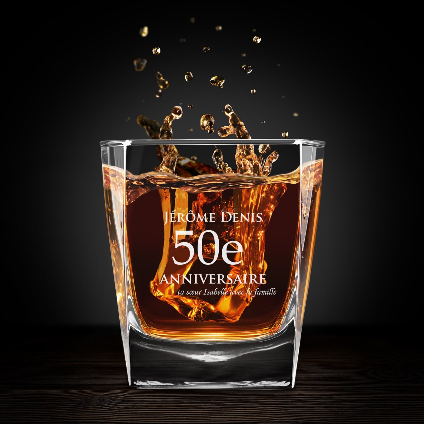 Vaso de whisky personalizado Murrano para el 50º cumpleaños de los hombres