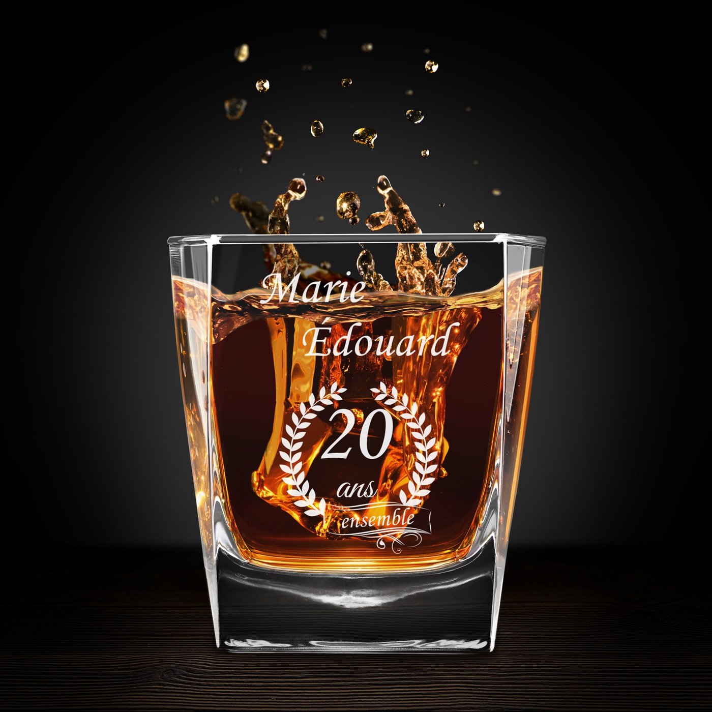 Vaso de whisky personalizado Murrano para pareja - 20º aniversario de boda