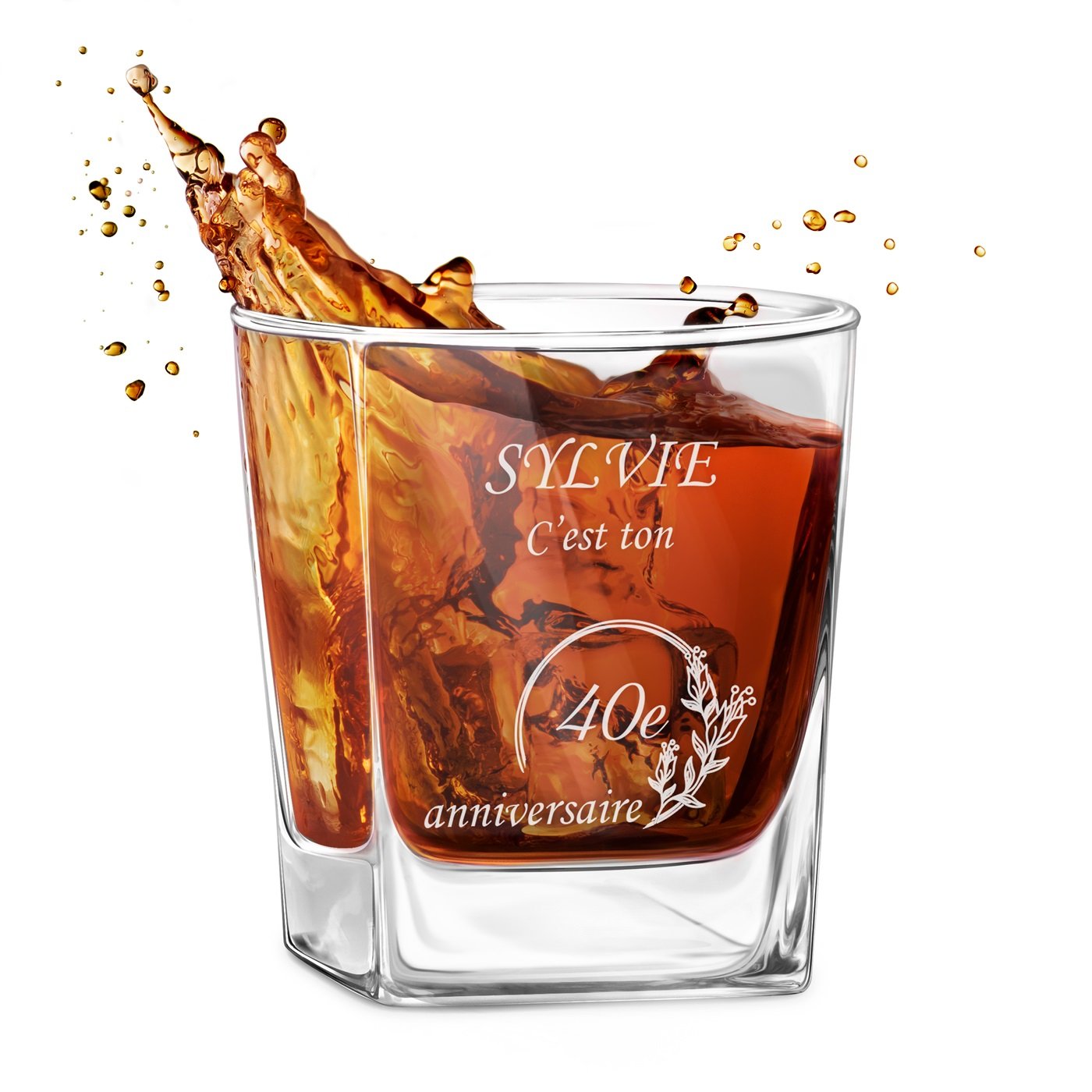 Vaso de whisky personalizado Murrano para el cumpleaños número 40 de una mujer