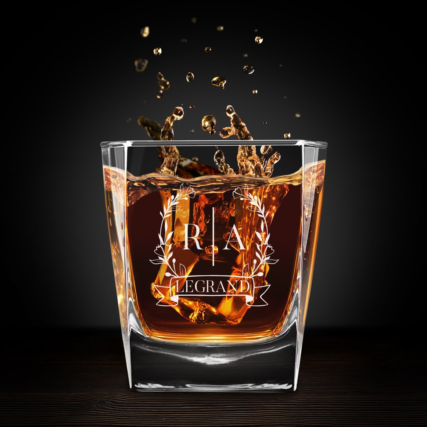 Vaso de whisky grabado Murrano para pareja - regalo de boda o inauguración