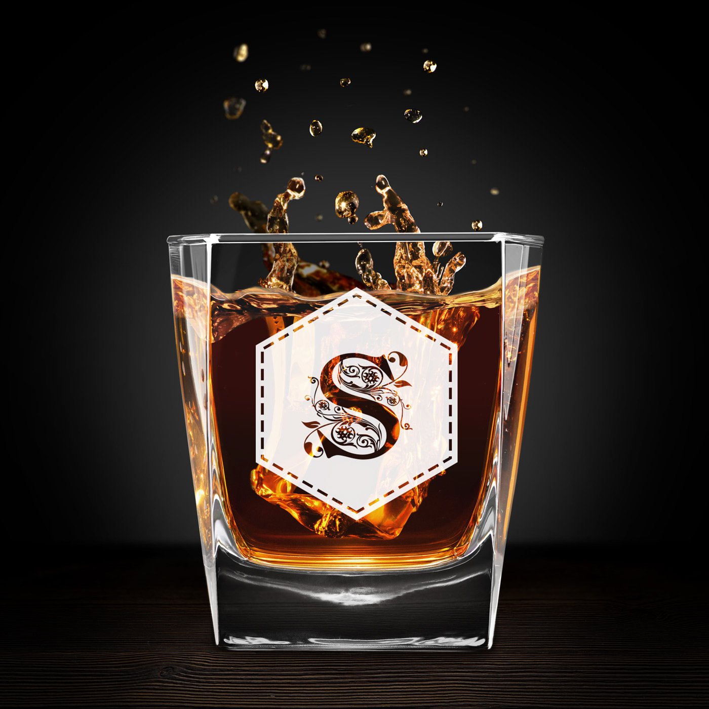 Vaso de whisky personalizado Murrano con grabado láser para hombre