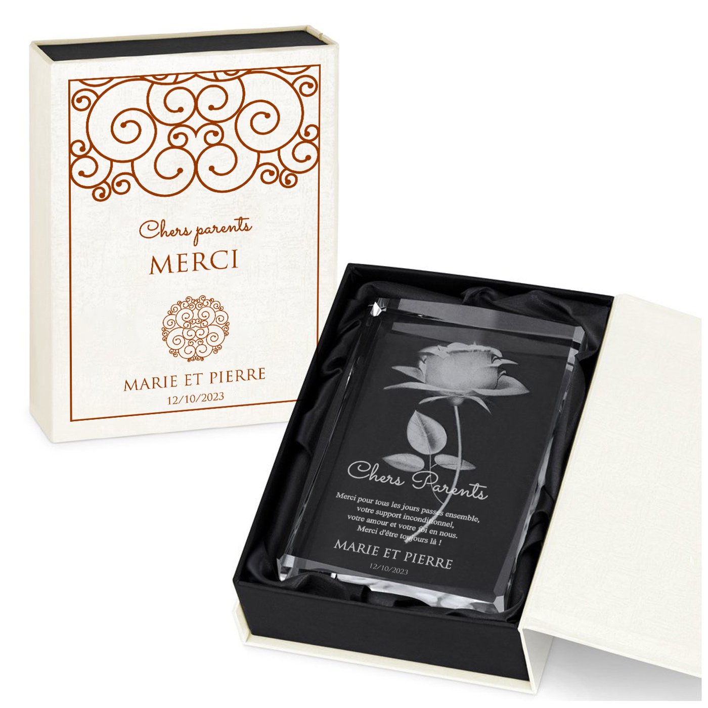 Murrano Crystal Rose Statuette with Personalized Box for Parents' Thank You