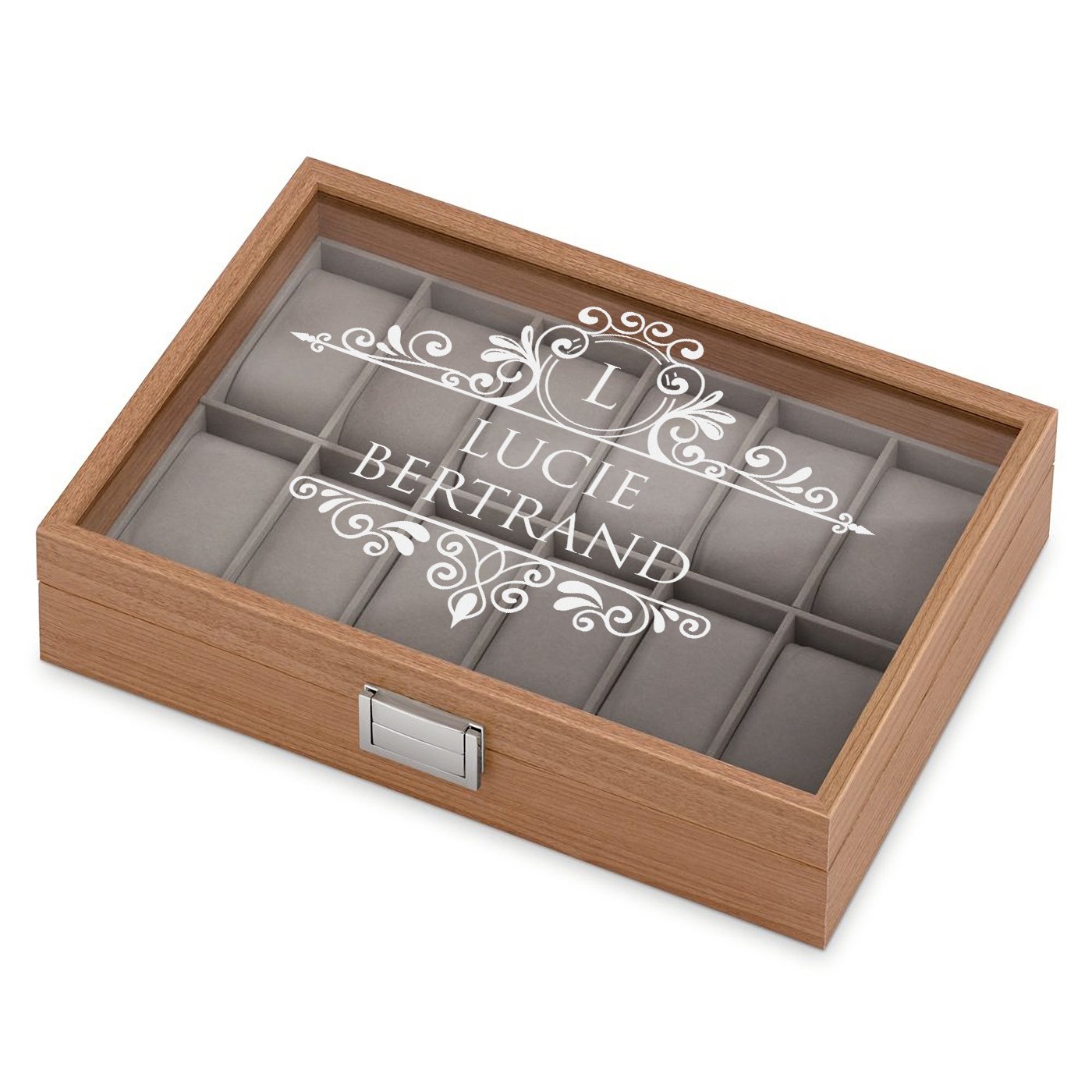 Caja de relojes grabada de Murrano para el cumpleaños de una mujer