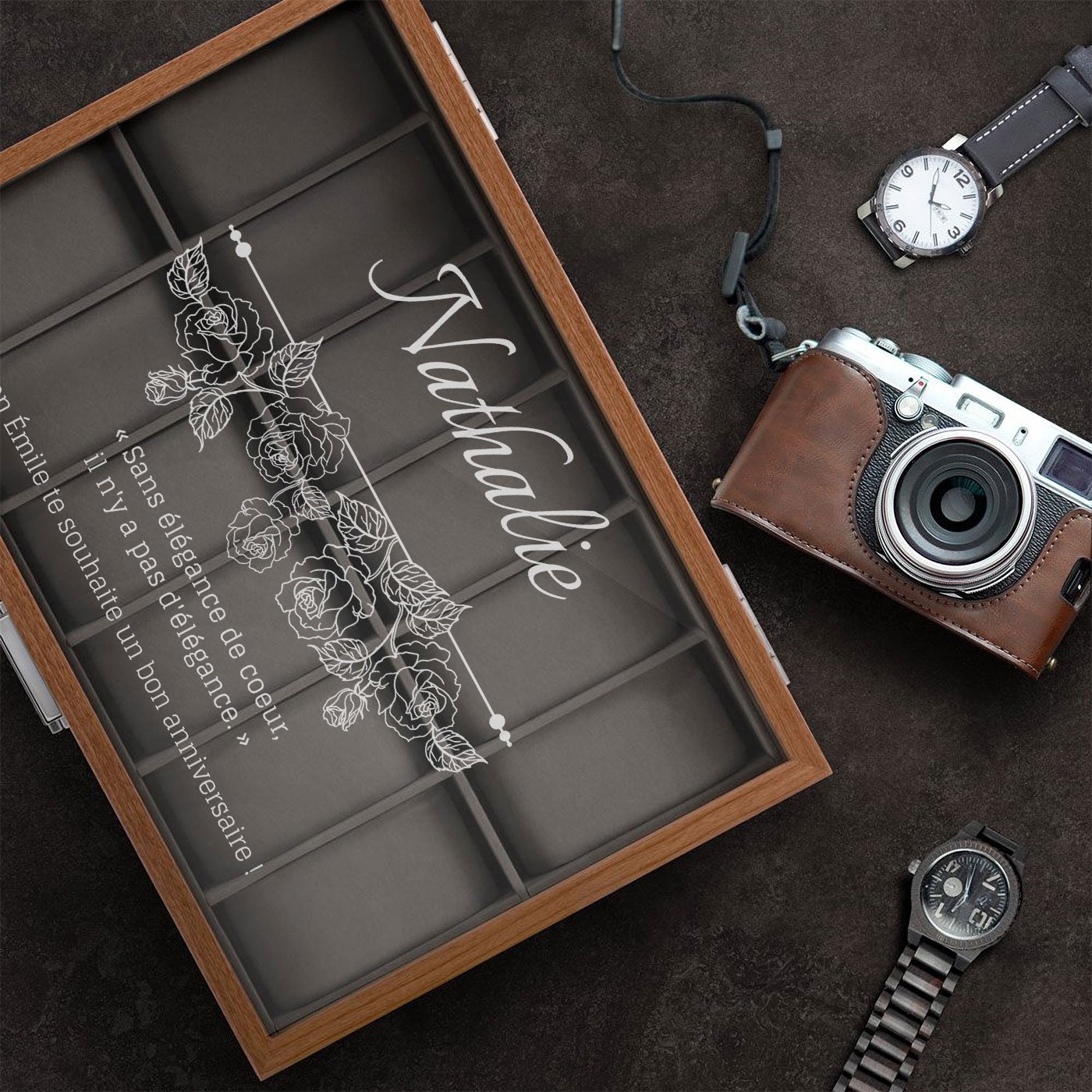 Murrano Engraved Watch Box for Wife's Birthday
