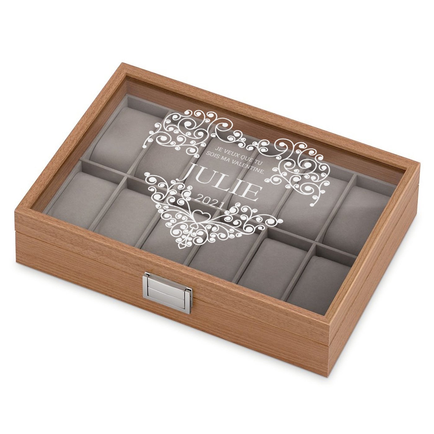 Caja de relojes grabada Murrano para una amiga en San Valentín