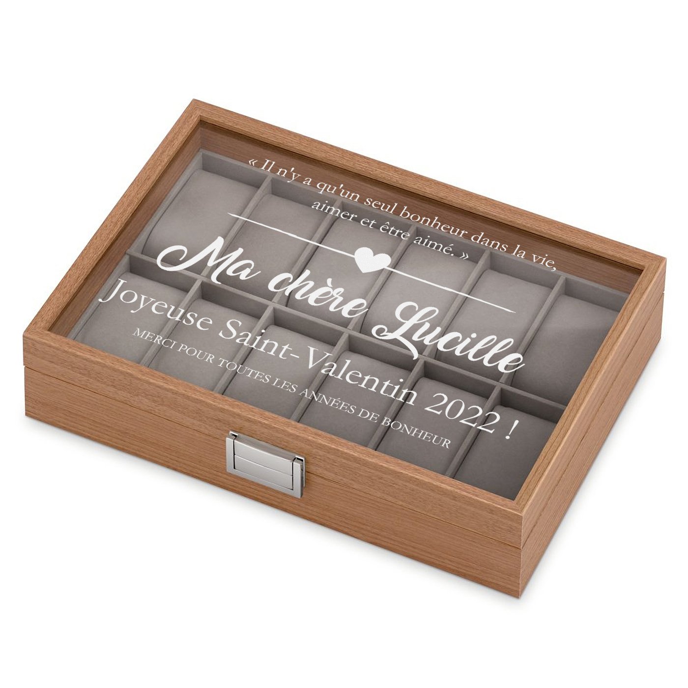 Caja de relojes grabada Murrano para mujer - Regalo de Día de San Valentín