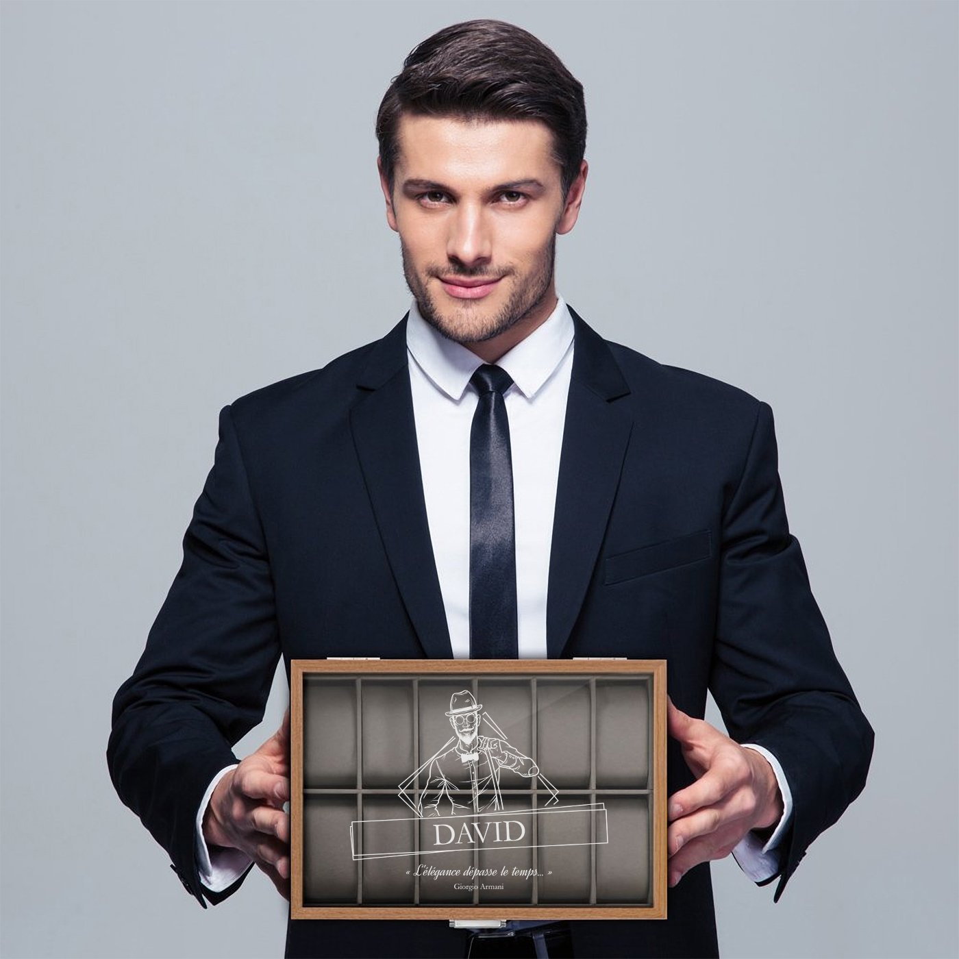Caja para relojes grabada Murrano para el cumpleaños de papá