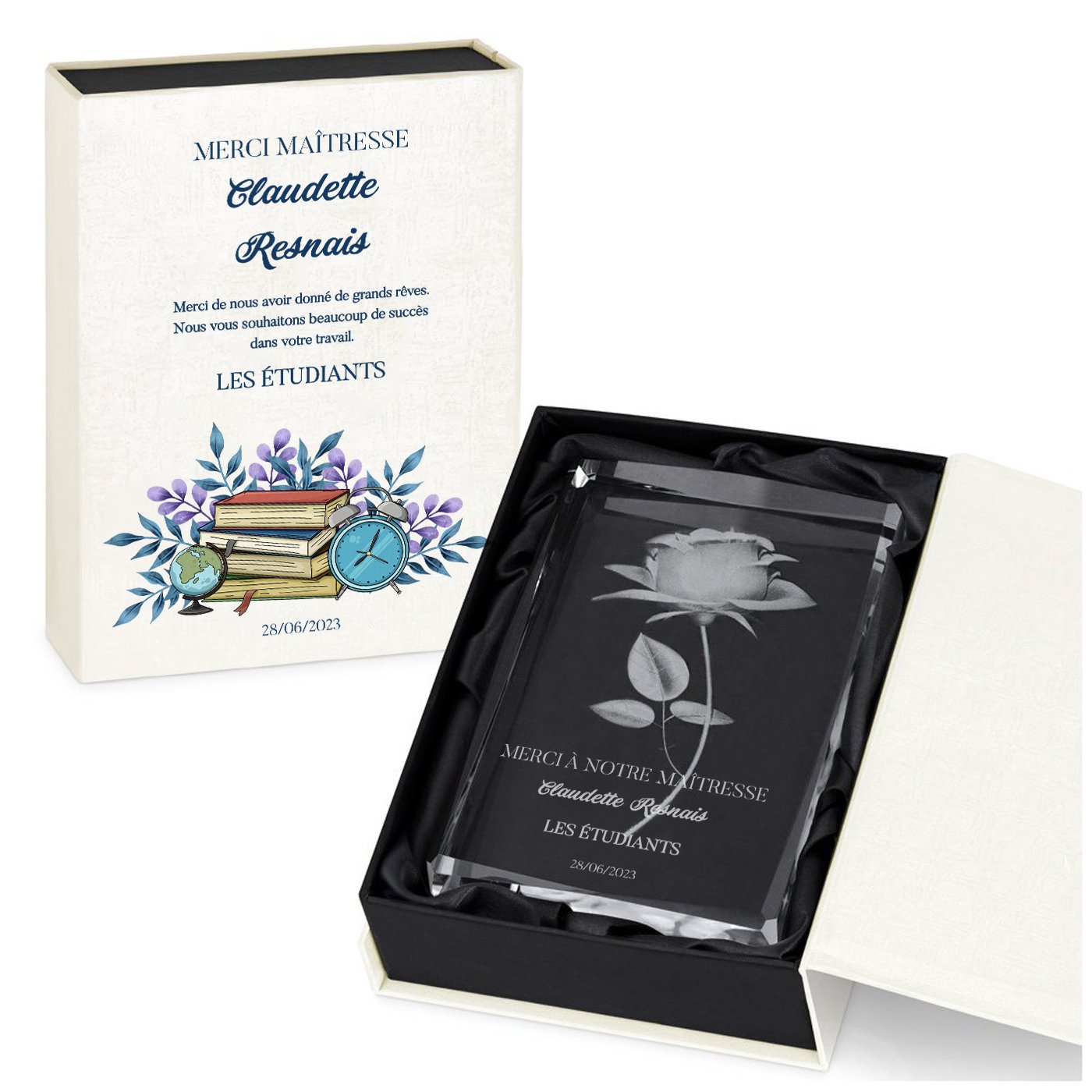 Murrano Crystal Rose Statuette with Custom Box for Teacher