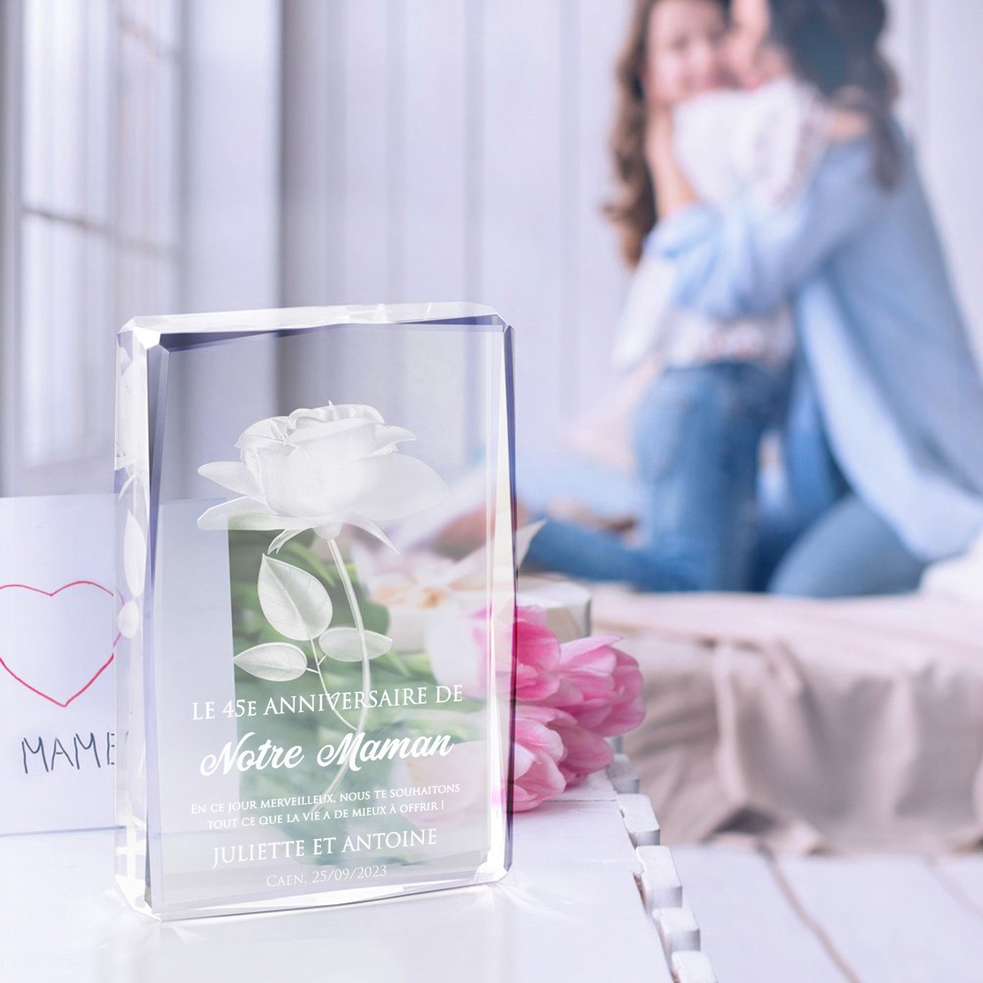 Murrano Crystal Rose Statuette with Personalized Box for Mom's 45th Birthday