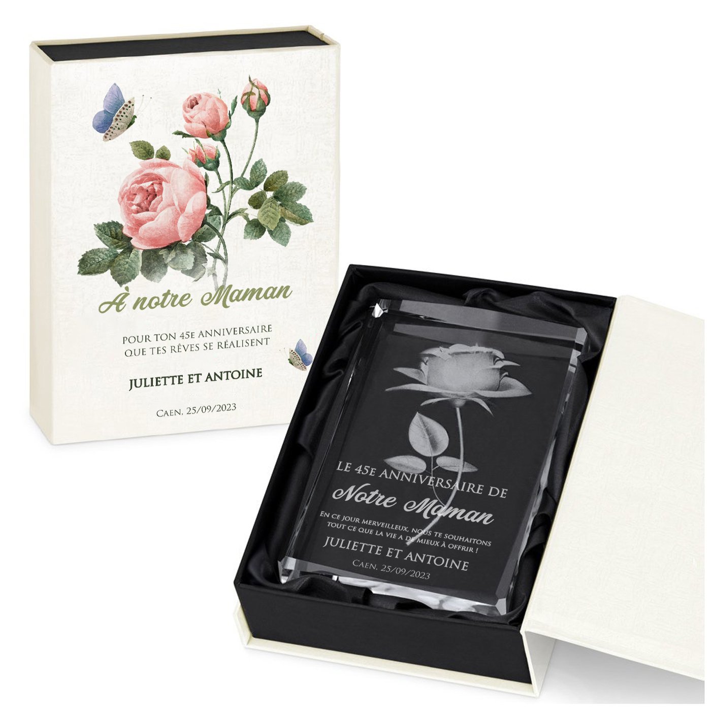 Murrano Crystal Rose Statuette with Personalized Box for Mom's 45th Birthday