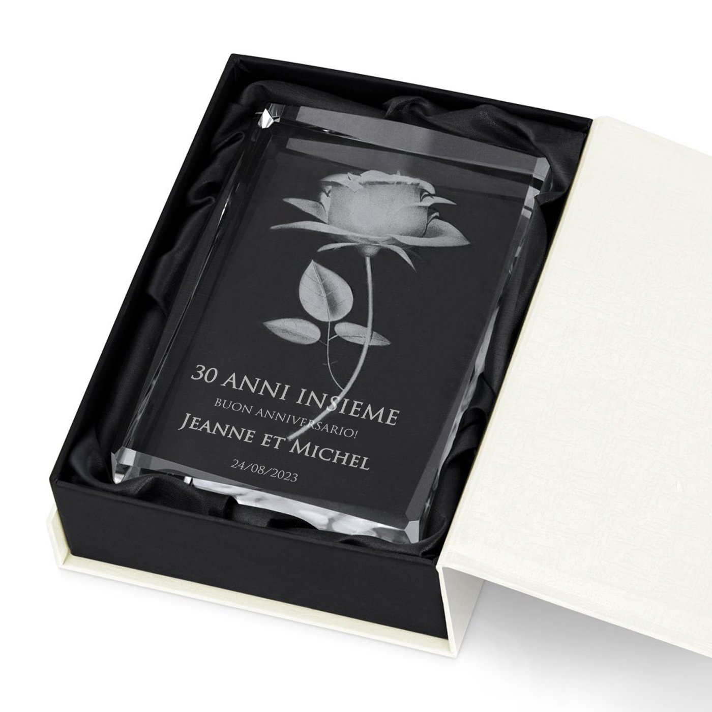 Figura de cristal Murrano con rosa grabada para el 30º aniversario de bodas