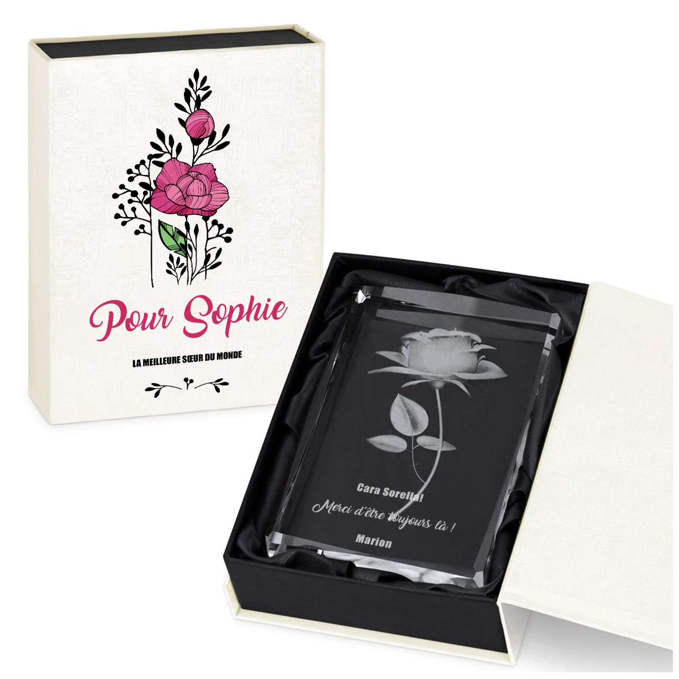 Murrano Crystal Rose Statuette with Customized Box for Sister's Wedding Thanks